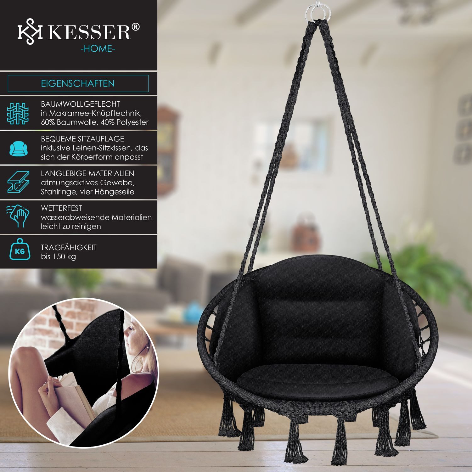 KESSER Hängesessel, Hängesessel mit Kissen Chill günstig online kaufen