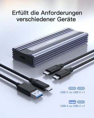 Inateck Festplatten-Gehäuse NVMe M.2 Festplattengehäuse, 10 Gbps, mit USB A zu C und USB C zu C Kabel