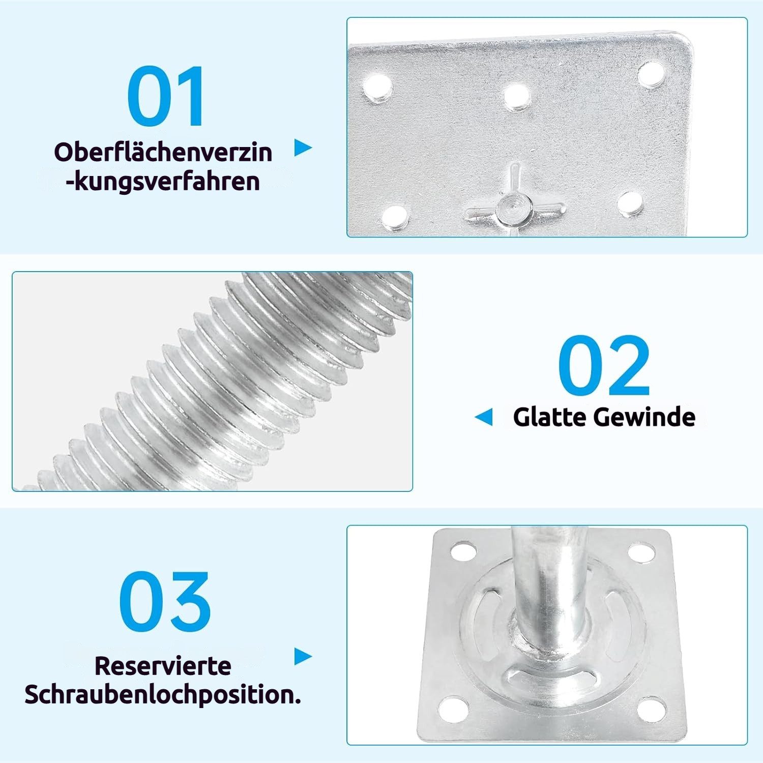 JOYOLEDER Pfostenträger 4 Stück Pfostenträger Höhenverstellbar, Verzinkte 100-150 mm, (150-190 mm Pfostenträger, Stützenfuß Bodenfuß für, Zäune, Unterstände, Carports, Pergolen, Bauarbeiten)