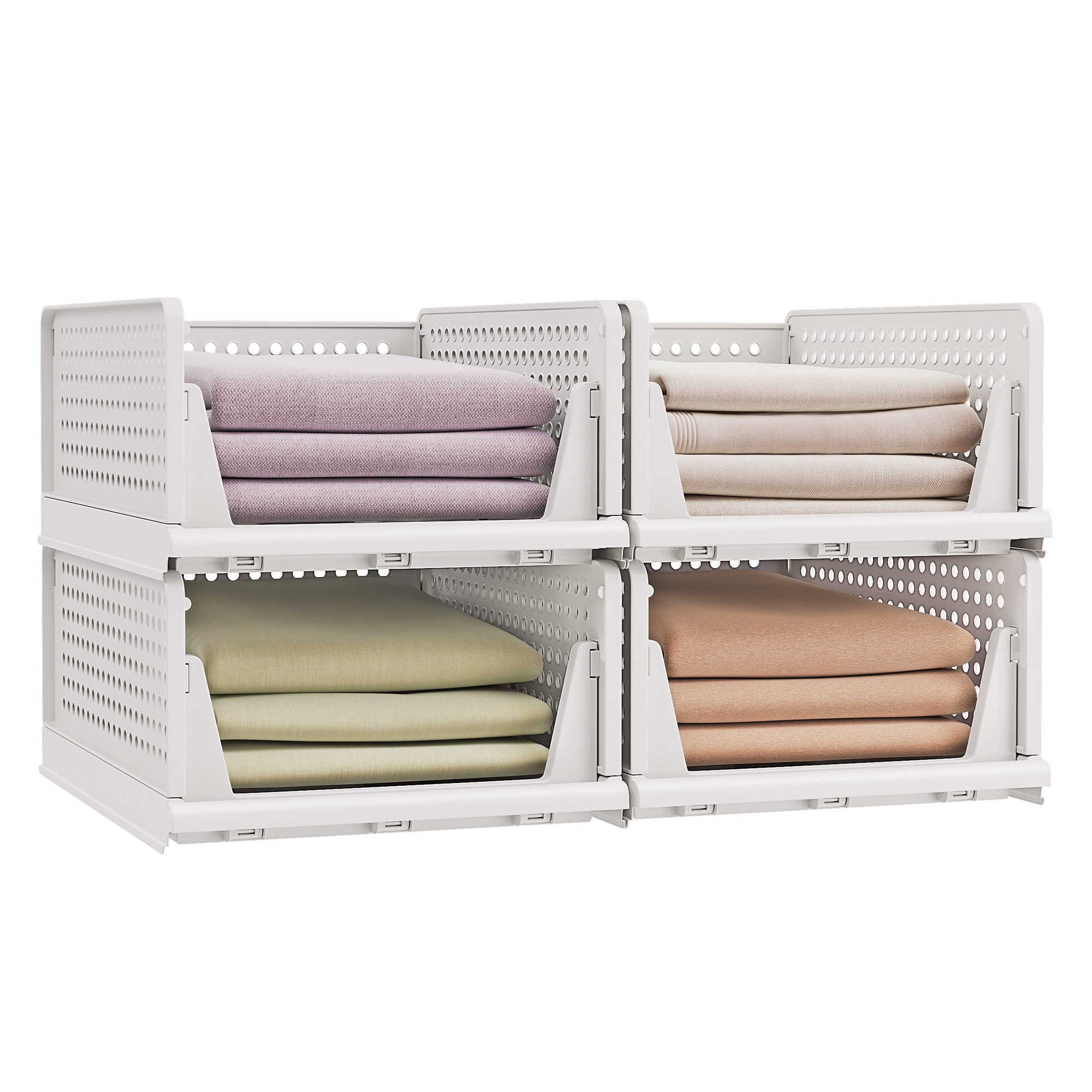 SONGMICS Aufbewahrungsbox (4 St), Kleiderschrank-Organizer klappbar, stapelbar, ausziehbarer Korb