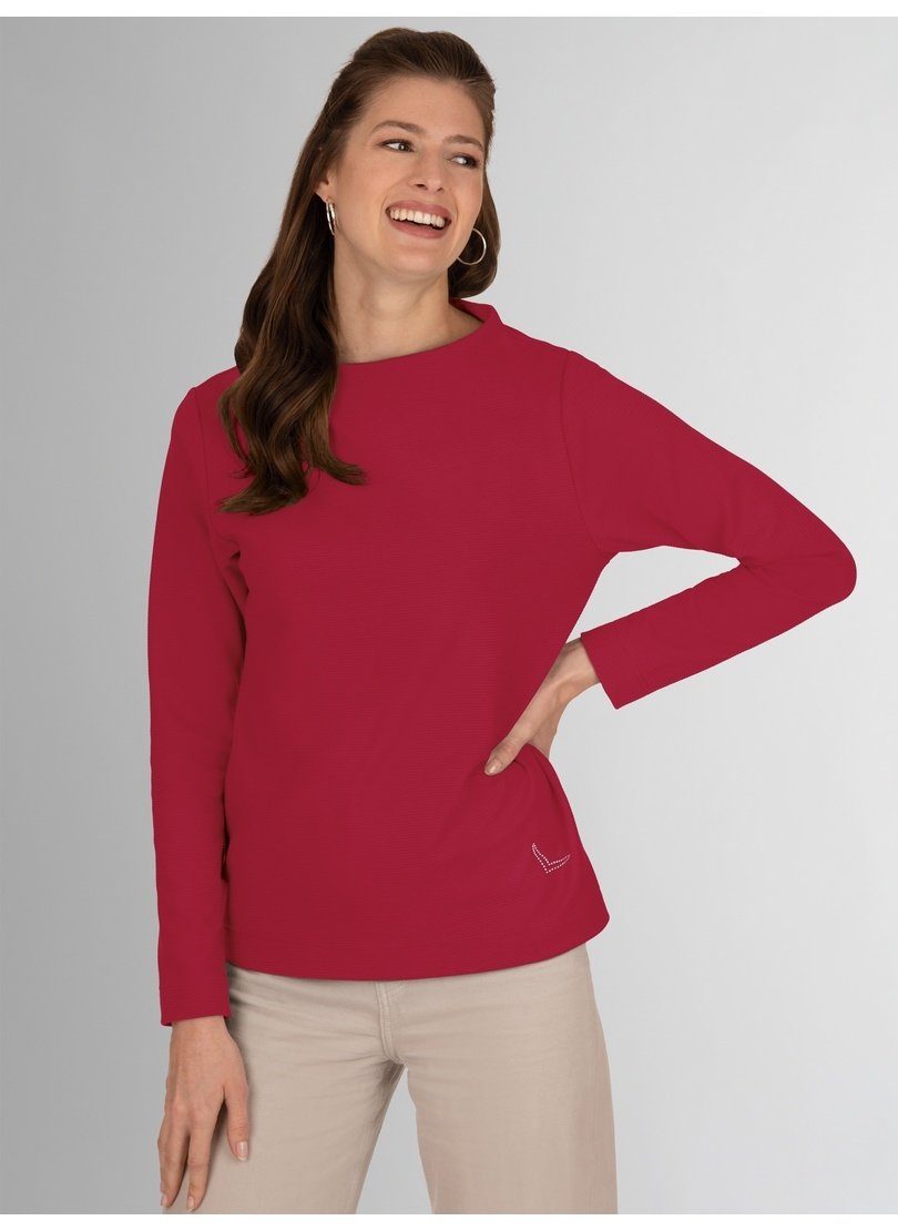 TRIGEMA Sweatshirt rubin Pullover mit Kristallsteinen Stehkragen Trigema