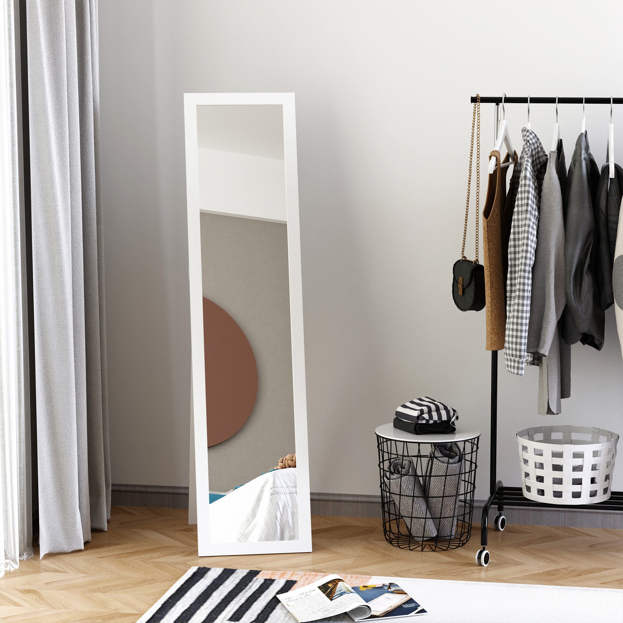 HOMCOM Standspiegel Ganzkörperspiegel, 154 x 37 cm Wandspiegel mit Ständer (Wandspiegel, 1-St., Ganzkörperspiegel), für Wohnzimmer, Schlafzimmer, Weiß