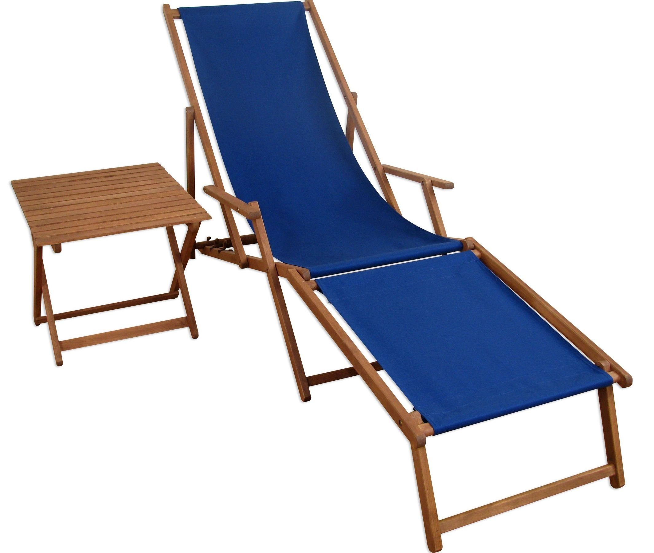 ERST-HOLZ Gartenliege Gartenliege blau Fußteil Tisch Strandliege Liegestuhl Relaxliege