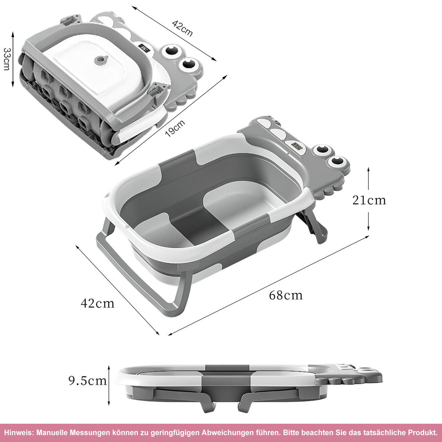 AIMAX Babybadewanne Faltbar Baby Badewanne mit Rutschfestem Badekissen & Badethermometer, (PP&TPE Babywanne XXL mit Rutschfester Matte, Baby Badewannensitz, 1-tlg), Baby Bathtub für 0-3 Jahre Neugeborene Geschenk für Mädchen & Jungen