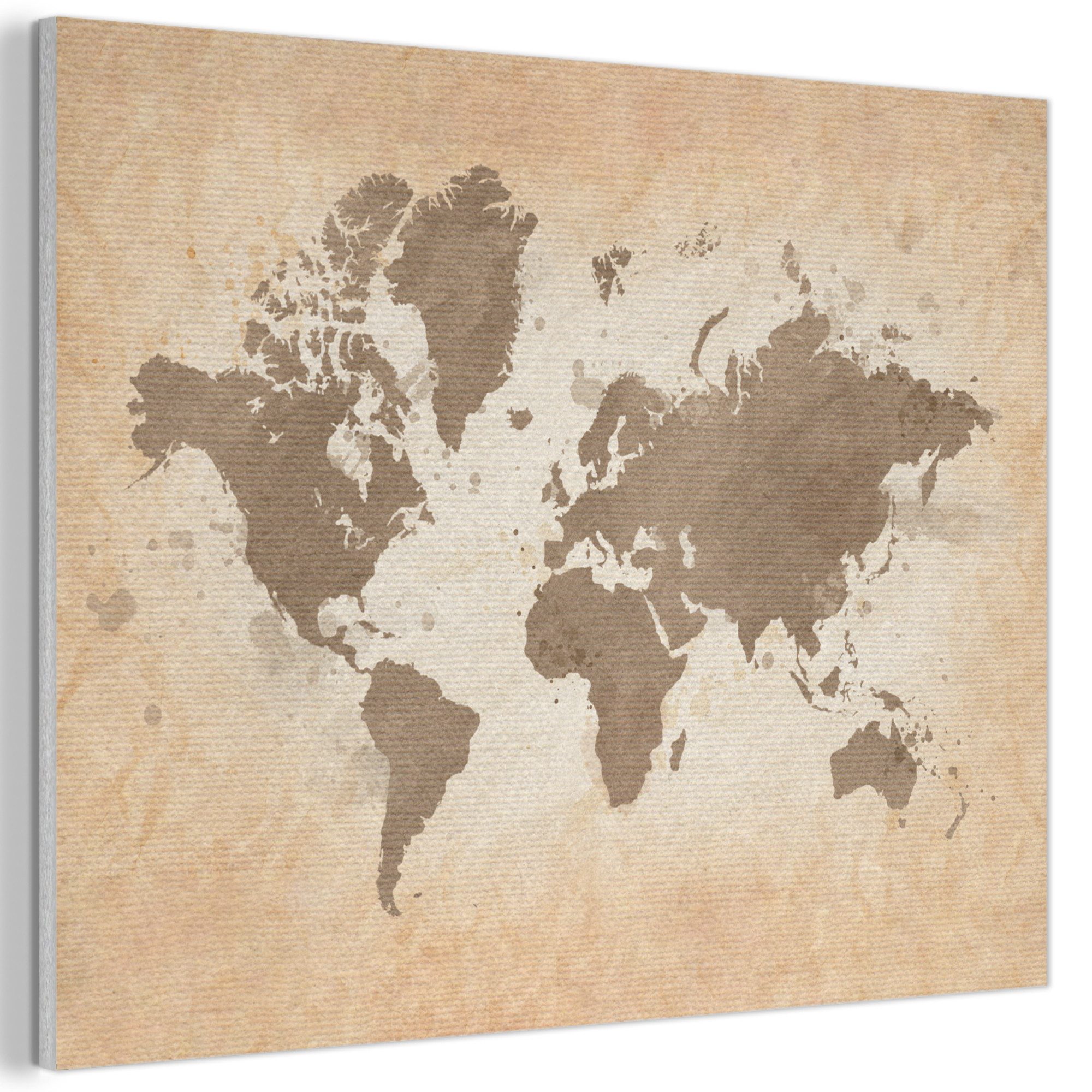 MuchoWow Живопис Weltkarte - Beige - Braun, Fotodruck (1 St), Akustikpaneele PET-Filz, Akustikbild, Schalldämmung, Deko 40x30 cm