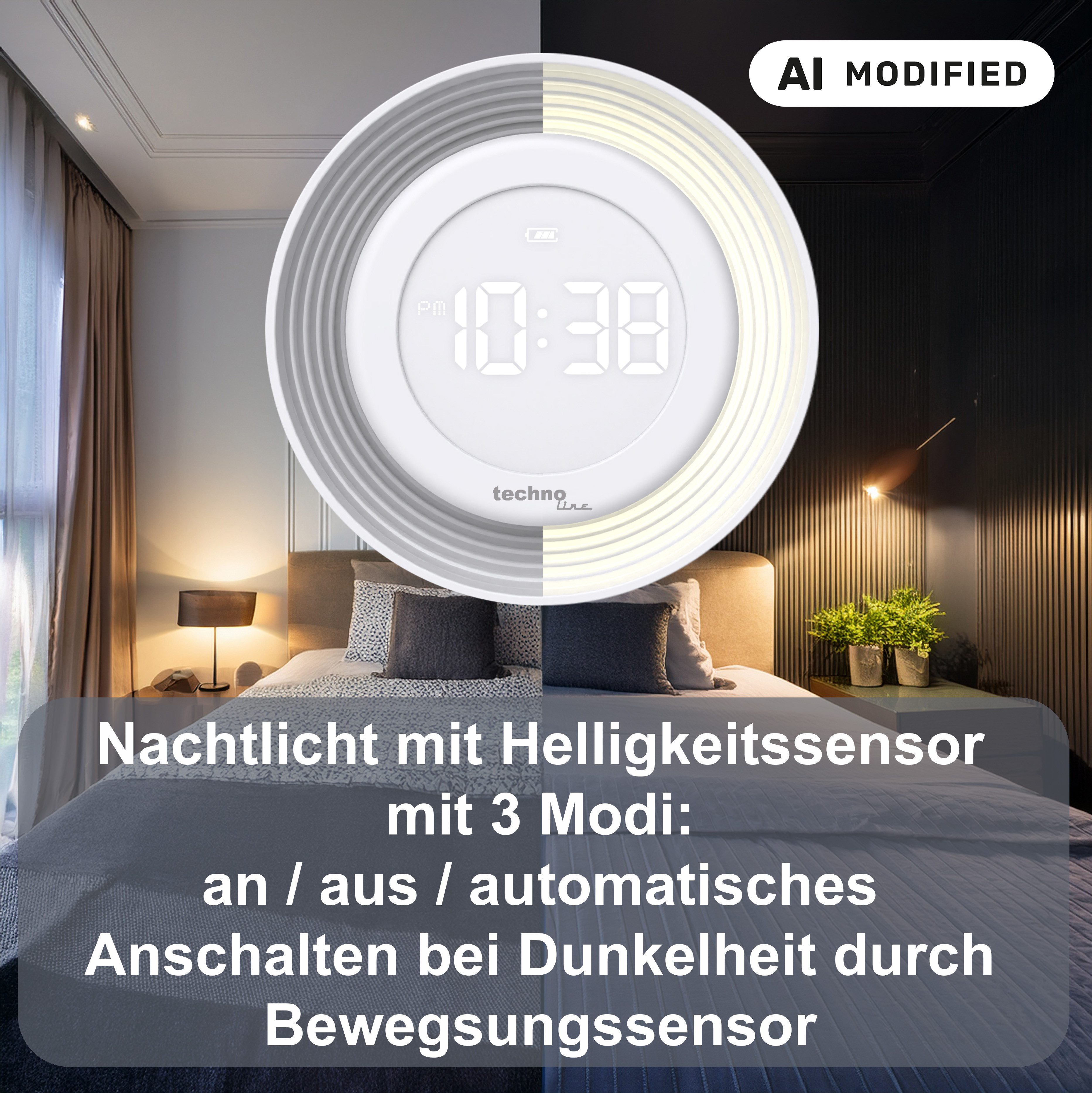 technoline Tischuhr WT 479 mit Nachtlicht und Temperatur: Der intelligente Begleiter für nachts – Bild 4 von 5