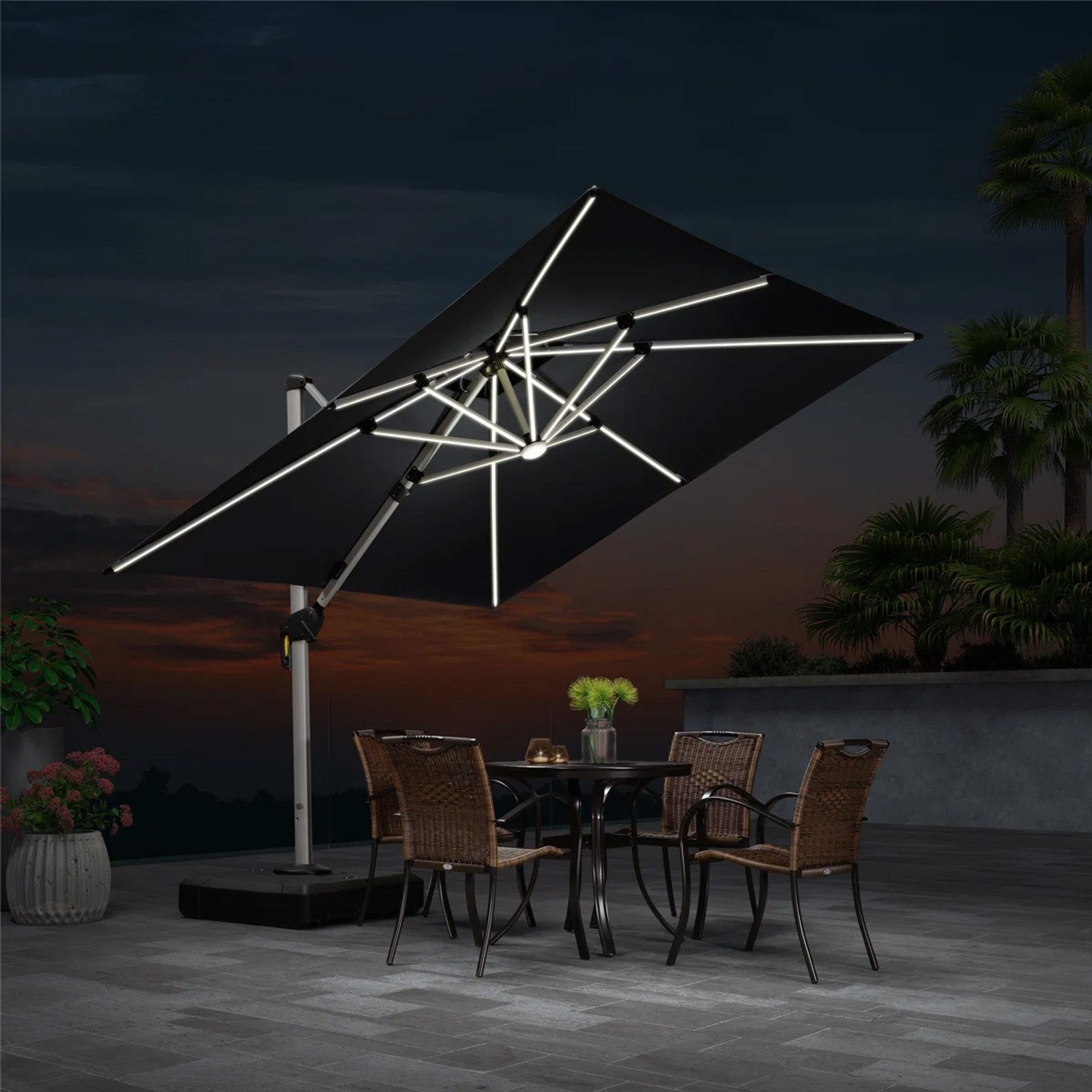 PURPLE LEAF Sonnenschirm Quadratischer Außenbereich Ampelschirm, Gartenschirm mit Solar LED, LxB: 270,00x270,00 cm, 360°Rotation, Sonnenschutz UV50+, für Garten, Terrasse, Pool