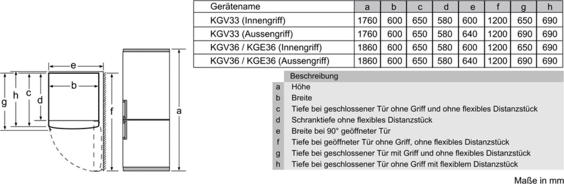 SIEMENS Kühl-/Gefrierkombination KG36EALCA, hoch, cm cm 186 60 breit