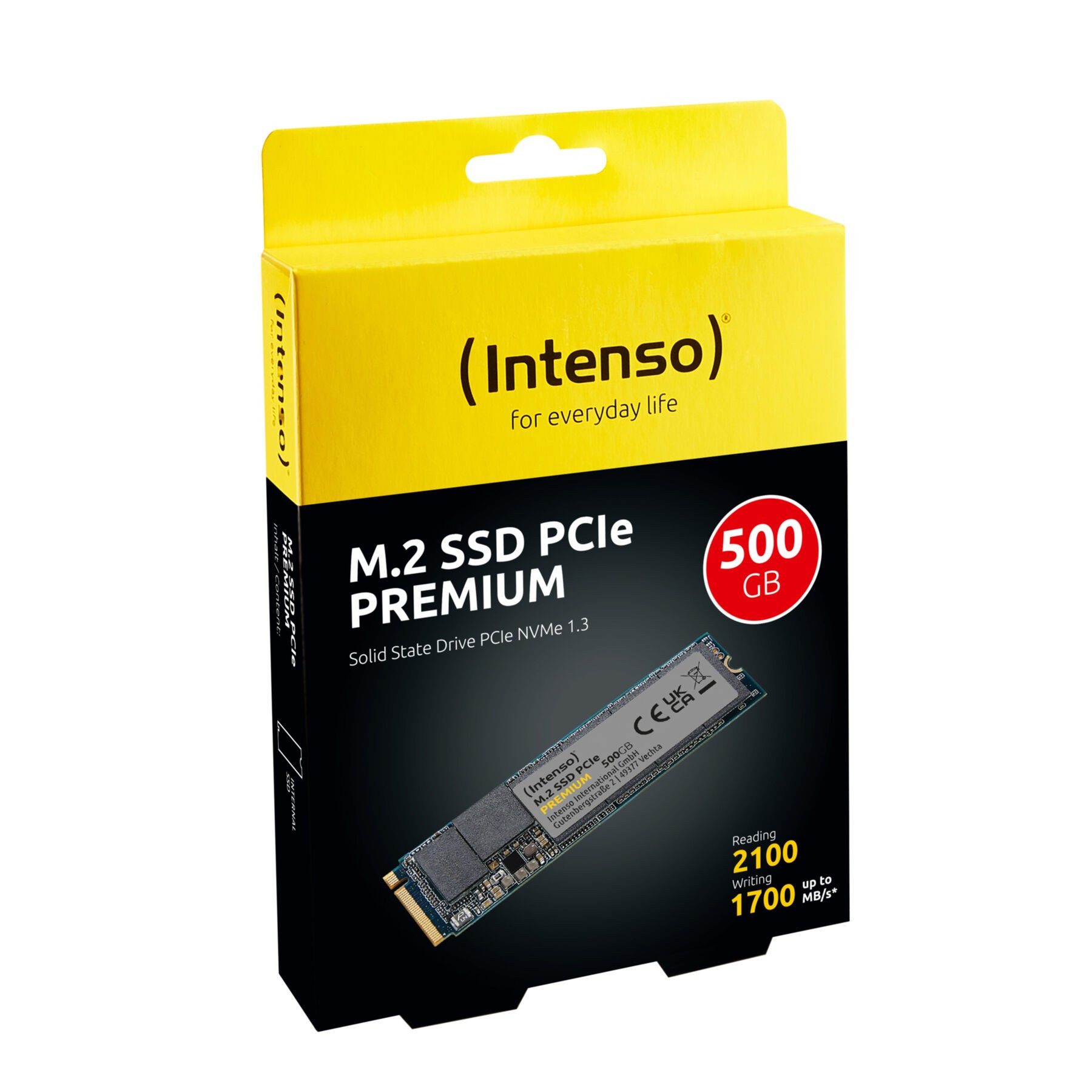 Intenso SSD 500GB Premium M.2 PCIe SSD-Festplatte (500 GB) M.2" 2100 MB/S Lesegeschwindigkeit, 1700 MB/S Schreibgeschwindigkeit
