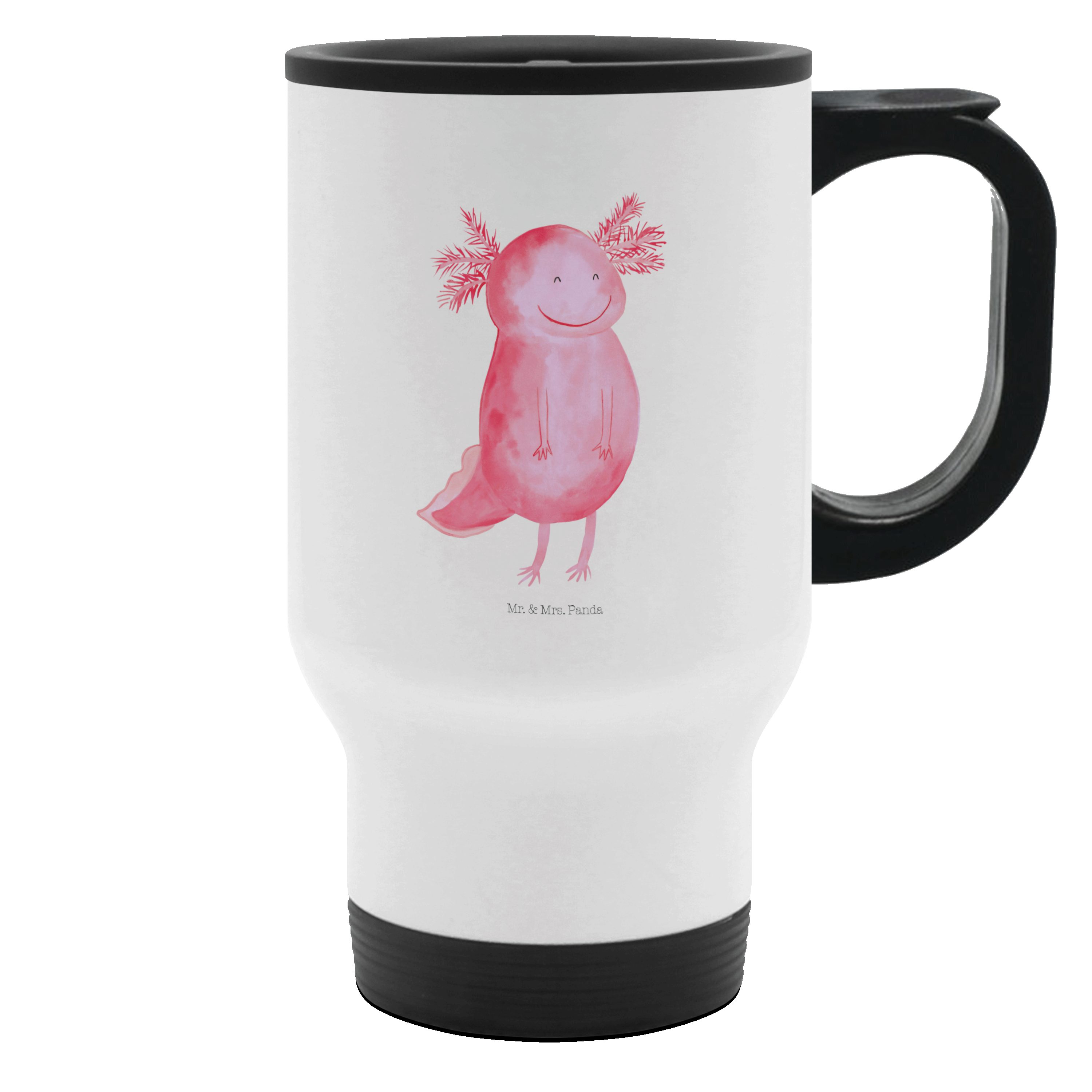 Mr. & Mrs. Panda Thermobecher Axolotl glücklich - Weiß - Geschenk, lebensfroh, Schwanzlurch, Reiseb, Edelstahl | Thermobecher