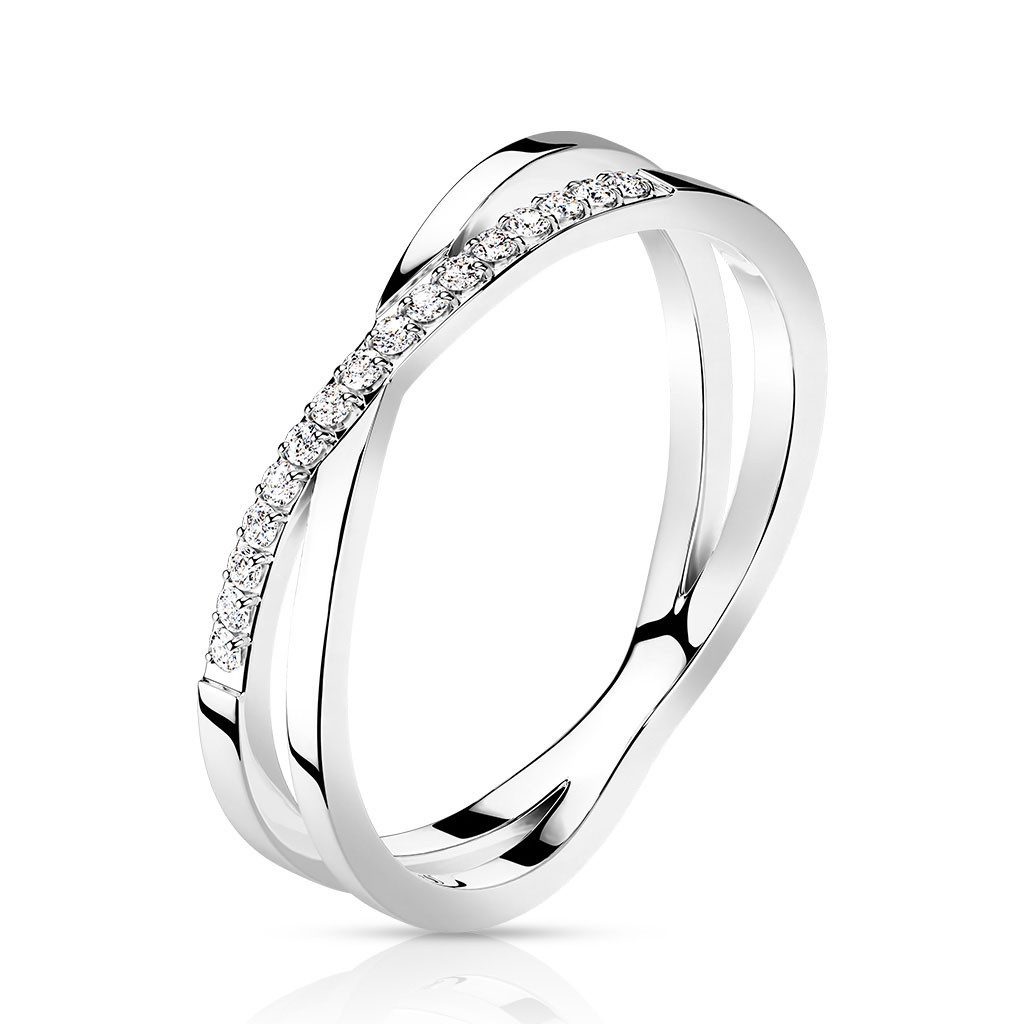 Fingerring Ring Kreuz Form aus Edelstahl mit Zirkonia