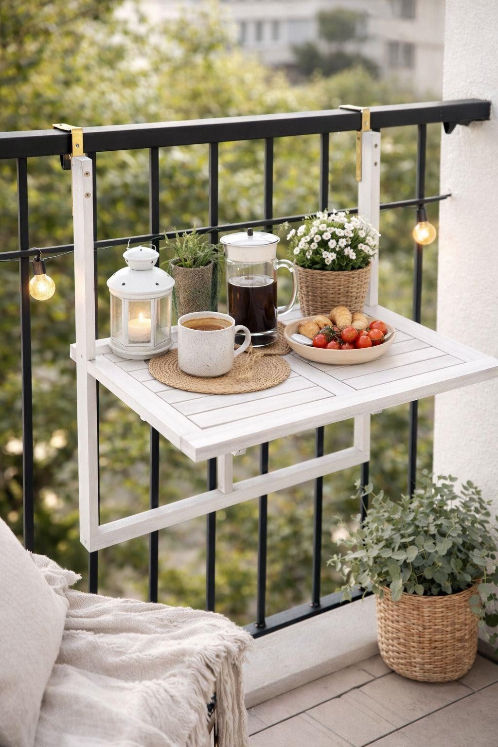ESTEXO Gartentisch Balkonhängetisch Balkontisch Hängetisch Klapptisch Balkon Tisch Weiß