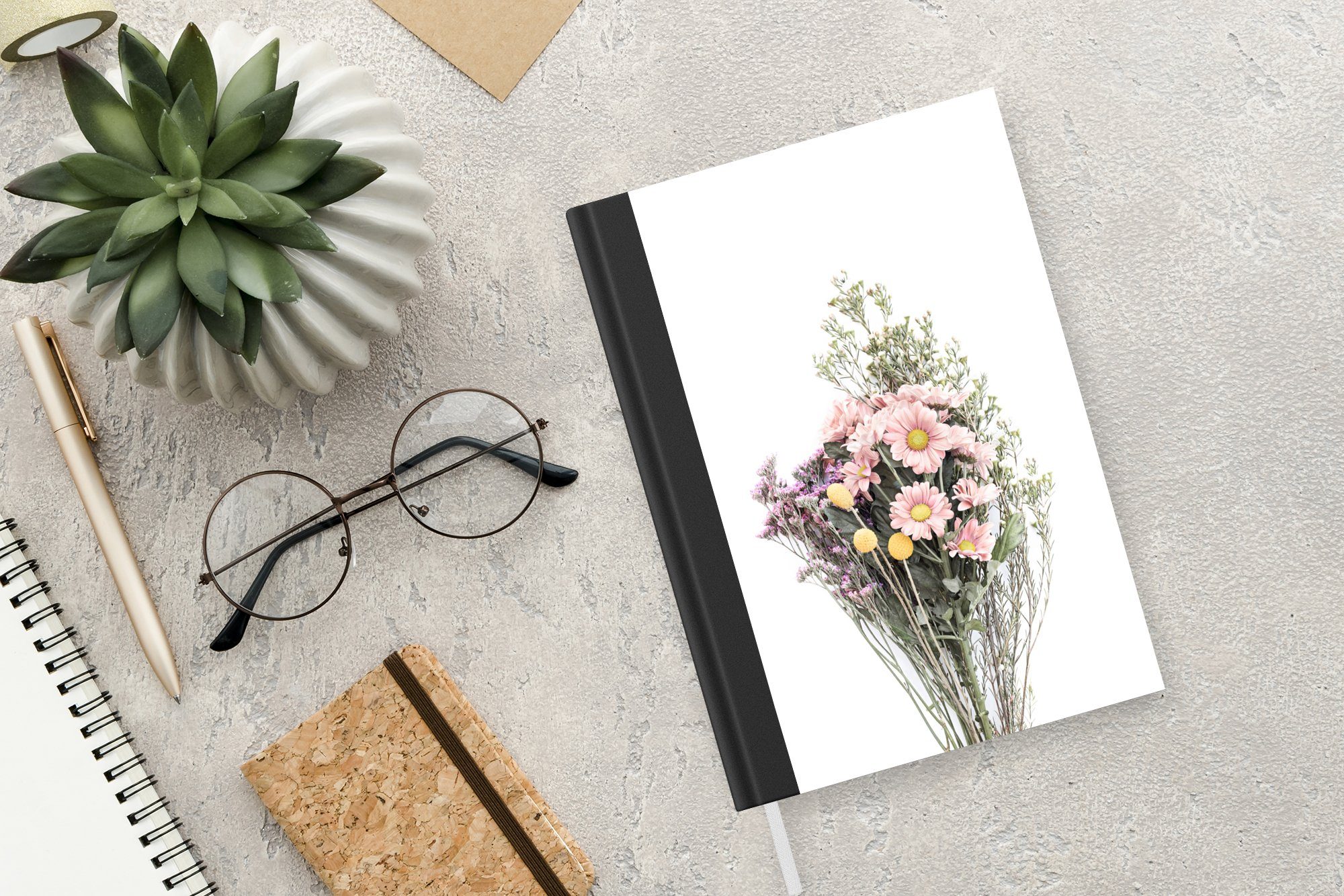 Notizheft, A5, Merkzettel, Haushaltsbuch Journal, Frühling, - Tagebuch, Blumen - - Strauß MuchoWow Pflanzen - Seiten, 98 Natur Notizbuch