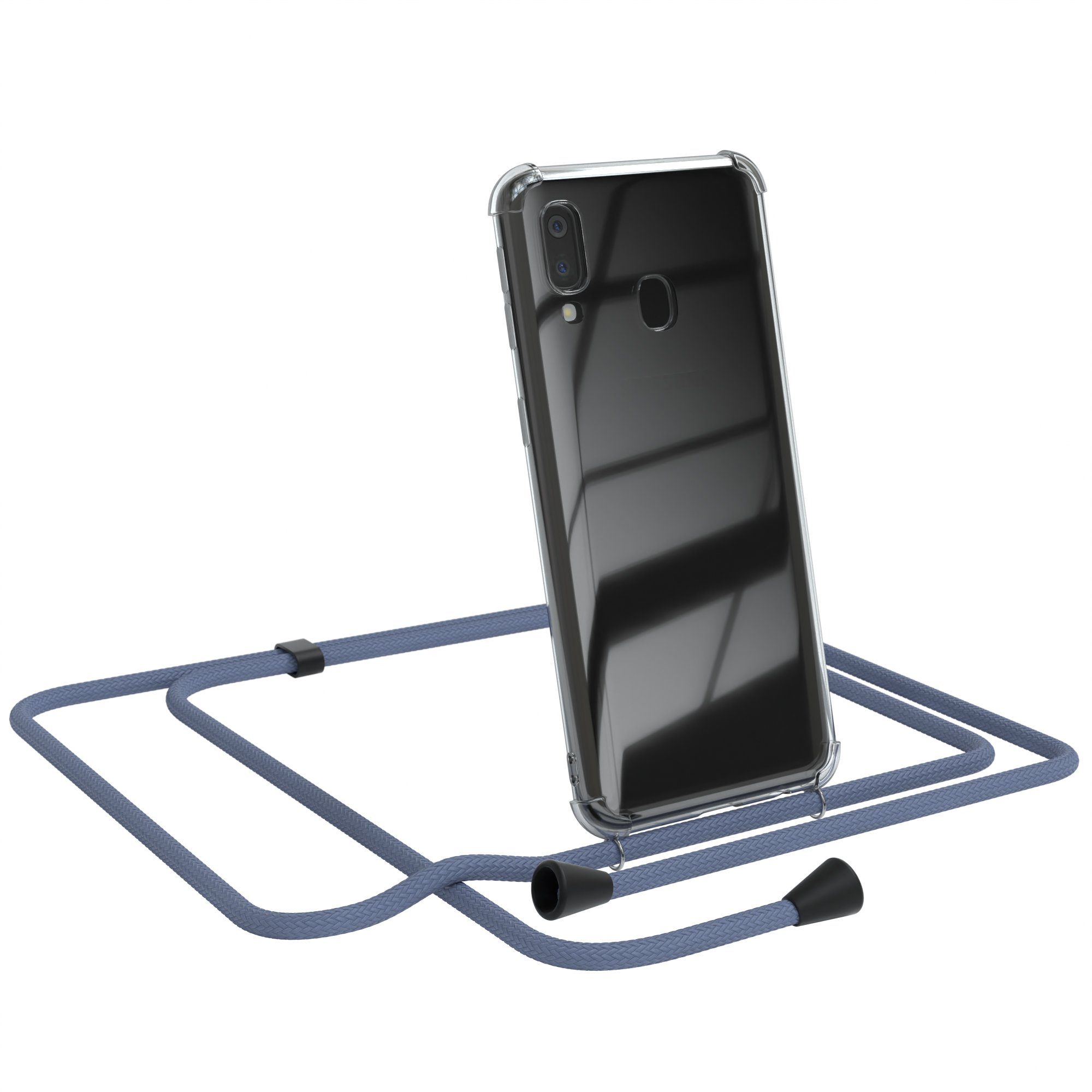EAZY CASE Handykette Kette Clips Schwarz für Samsung Galaxy A40 5,9 Zoll, Silikonhülle Transparent Handyhülle mit Kordel Kette zum Umhängen Blau