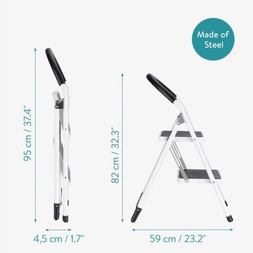 Navaris Trittleiter Trittleiter 2 Stufen Weiß - Klapptritt belastbar bis 150kg (1-St)