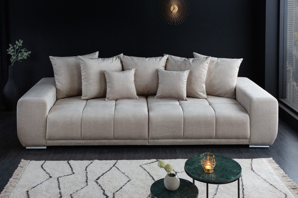 riess-ambiente Big-Sofa ELEGANCIA 285cm champagner/beige - Vogue Velours Samt, Federkern, FSC, Einzelartikel 1 Teile, XXL Couch mit Rundumbezug & inkl. Kissen - ideal für Wohn- & TV-Zimmer