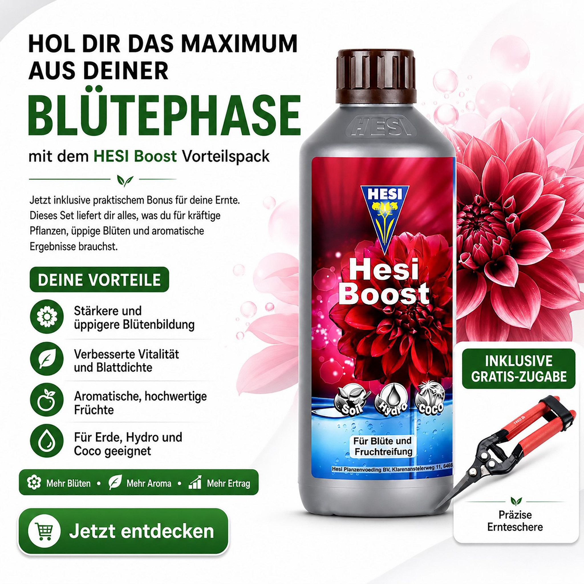 ECI Tools Pflanzendünger HESI Boost Blütedünger Grow Blühbescheuniger + Ernteschere inklusive, 1 l HESI Boost Blühbescheuniger + Ernteschere, 2-St. – Bild 4 von 5