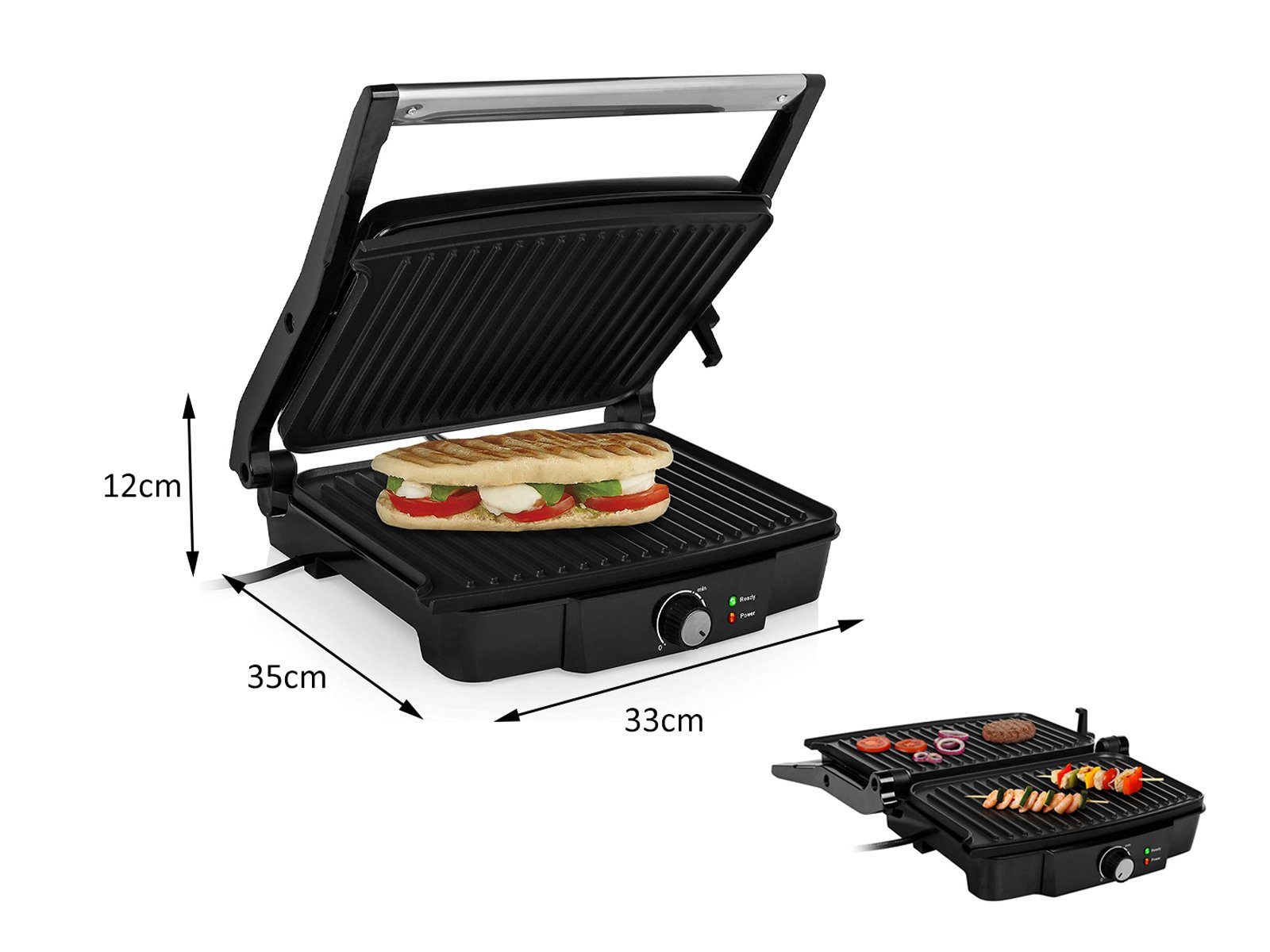 Tristar Kontaktgrill, 2000 W, Elektro Low fat Indoorgrill Panini Multigrill BBC Snackmaker 30x23cm