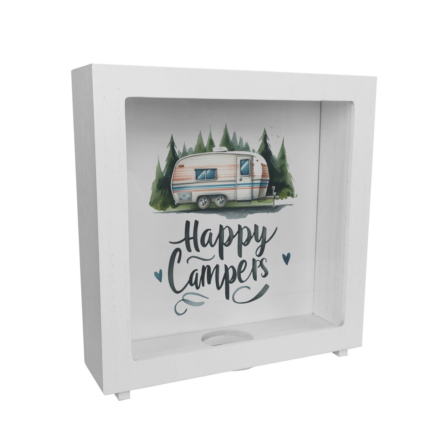 Spardose Happy Campers Wohnwagen Rahmen Spardose aus Holz