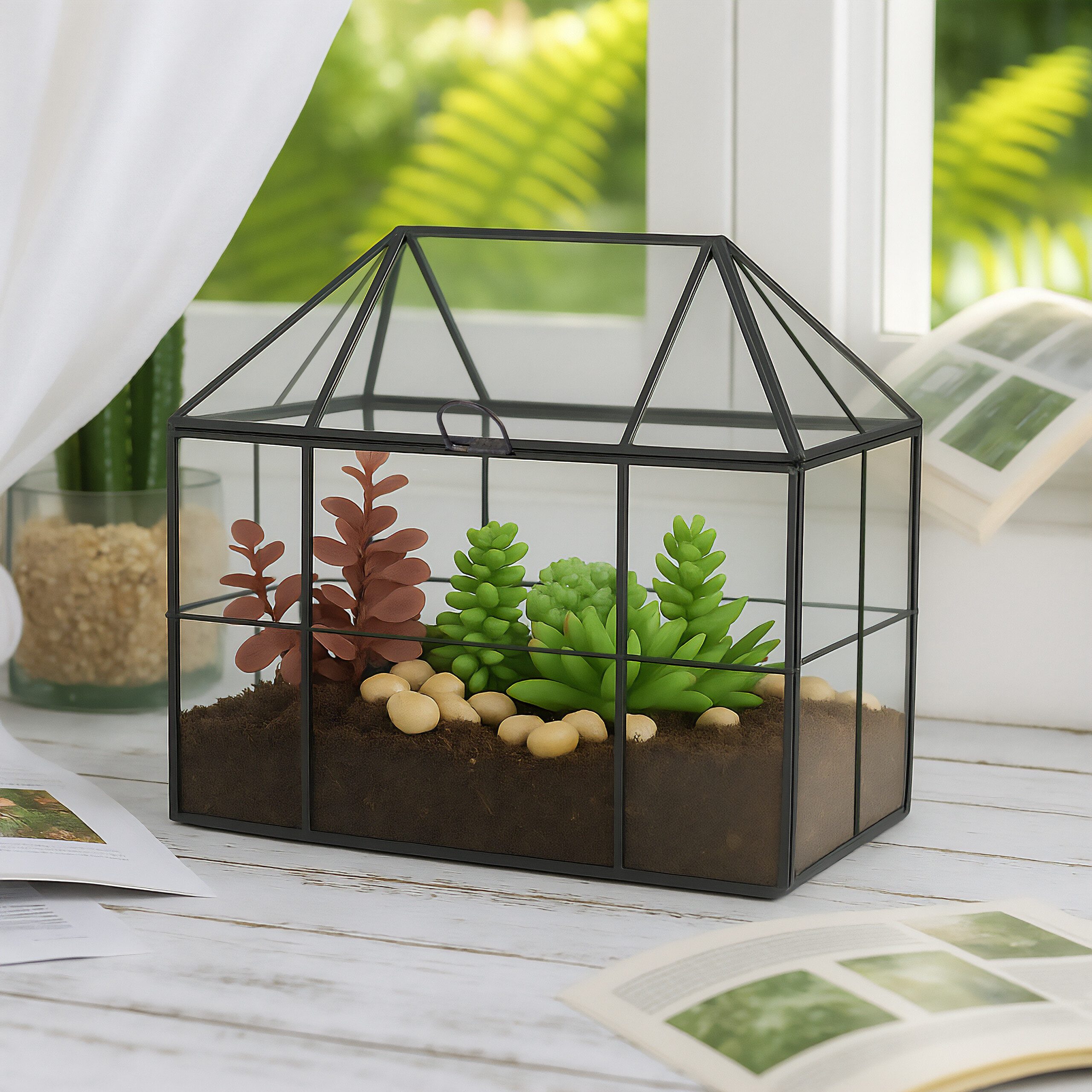 relaxdays Gewächshaus Pflanzenterrarium aus Glas Hausform, günstig online kaufen