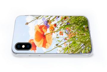 MuchoWow Handyhülle Blumen - Mohn - Frühling - Natur - Rot - Blau, Handyhülle Apple iPhone X/10, Smartphone-Bumper, Print, Handy