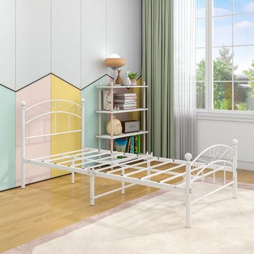 WISHDOR Metallbett Metallbett Jugendbett Einzelbett mit Lattenrost ohne matratze (90x190cm Weiß), Klassisch und elegant, Easy to Assemble
