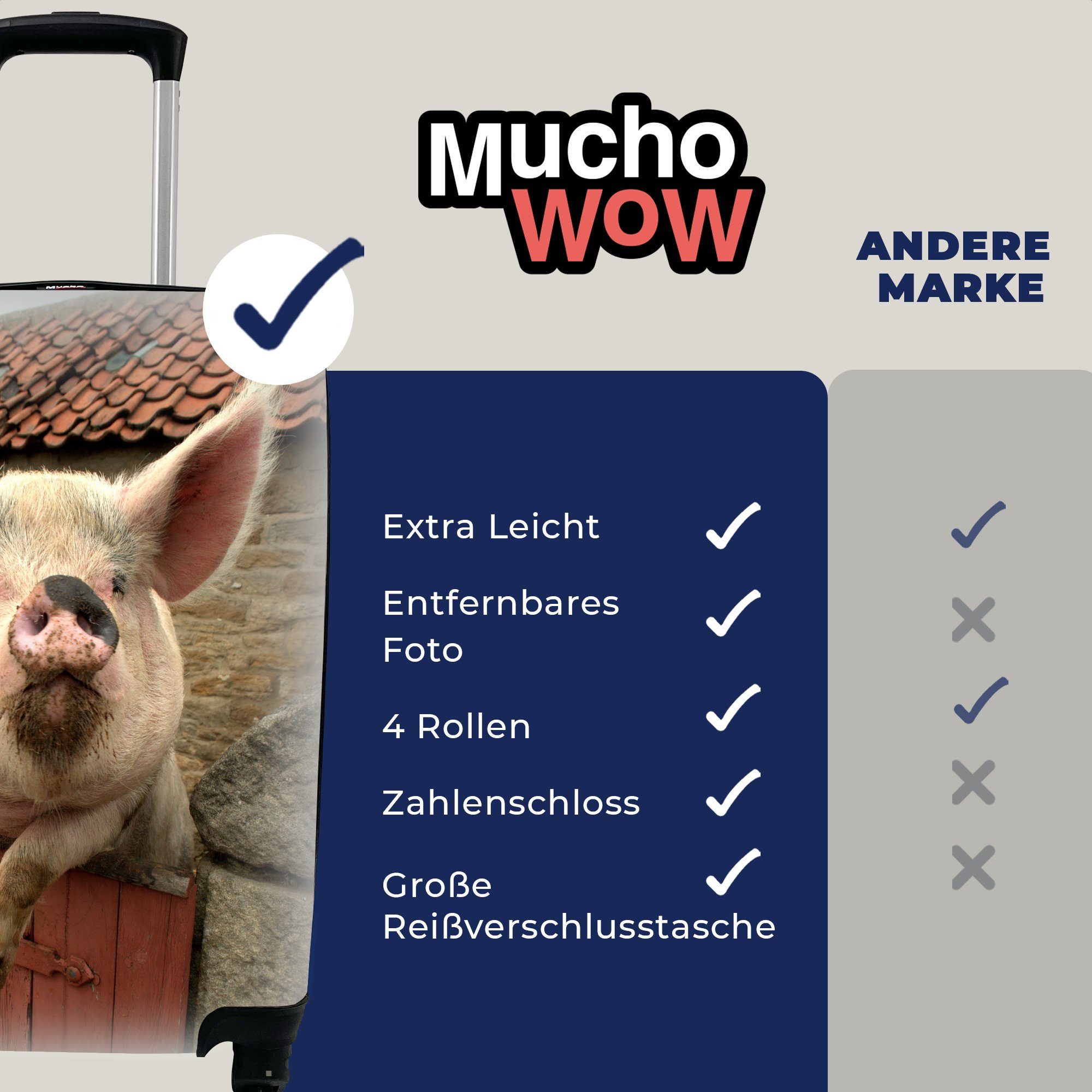 Rosa rollen, 4 Reisetasche Handgepäck für Trolley, mit Handgepäckkoffer Tier, Rollen, Schwein Ferien, Reisekoffer - MuchoWow -