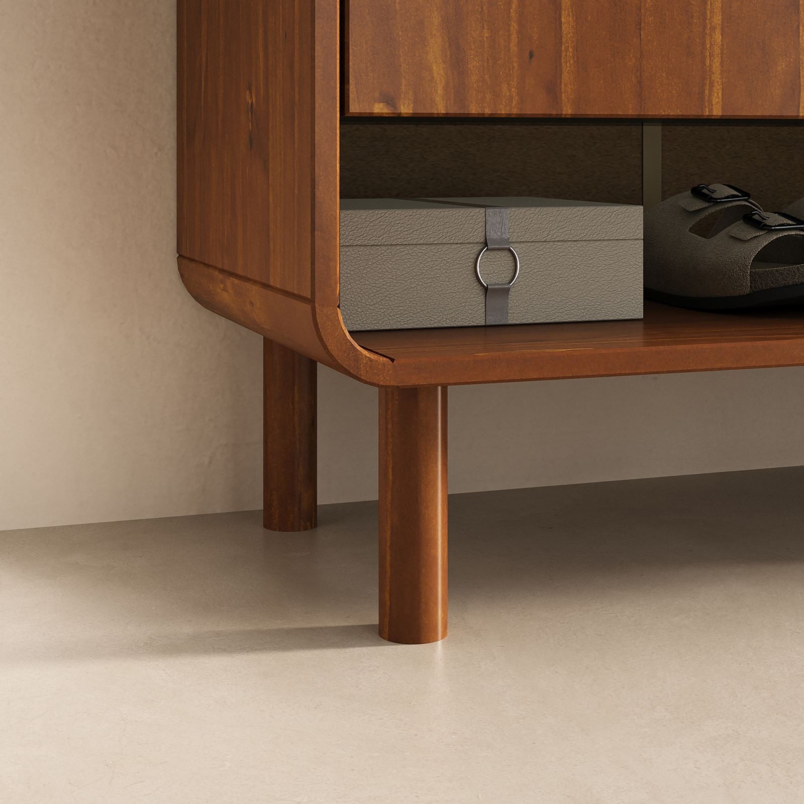 IDIMEX Schuhschrank JUAN Schuhkommode aus massivem Kiefernholz mit Schublade Kastanie Finish – Bild 5 von 5