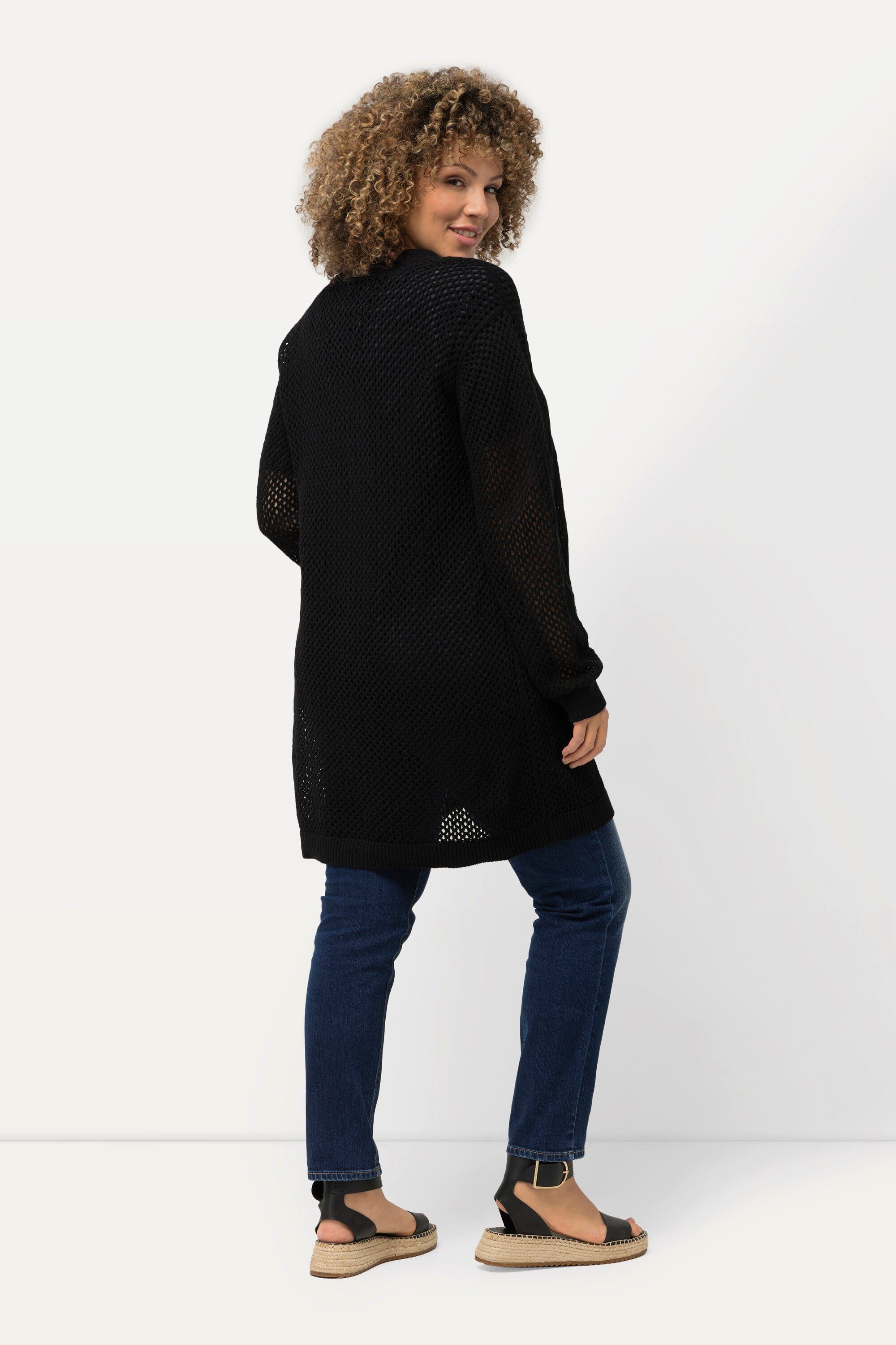 Ulla Popken Strickjacke Long-Strickjacke Netz-Optik offene Form