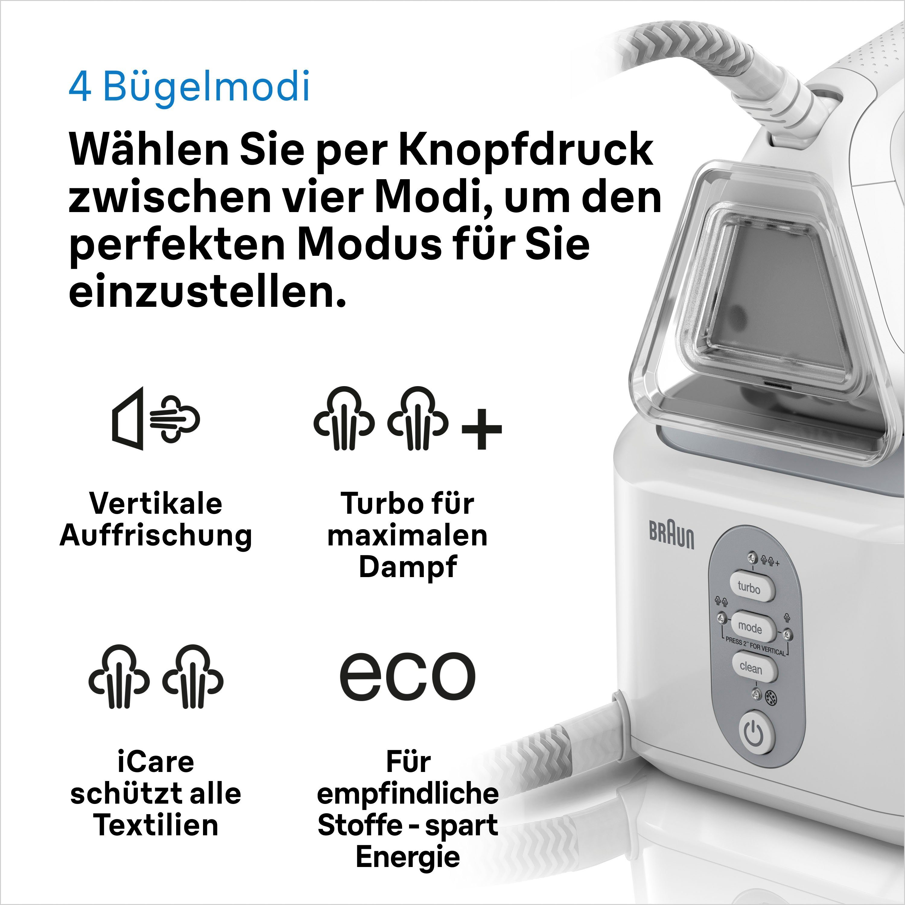 Braun Dampfbügelstation CareStyle 3 IS 3132 WH - 6,0 bar, 400 g Dampfstoß, 2,0 l Wassertank, 2000 ml Wassertank, 120 g Dampfmenge, EloxalPlus Bügelsohle, Easy CalcClean Entkalkung