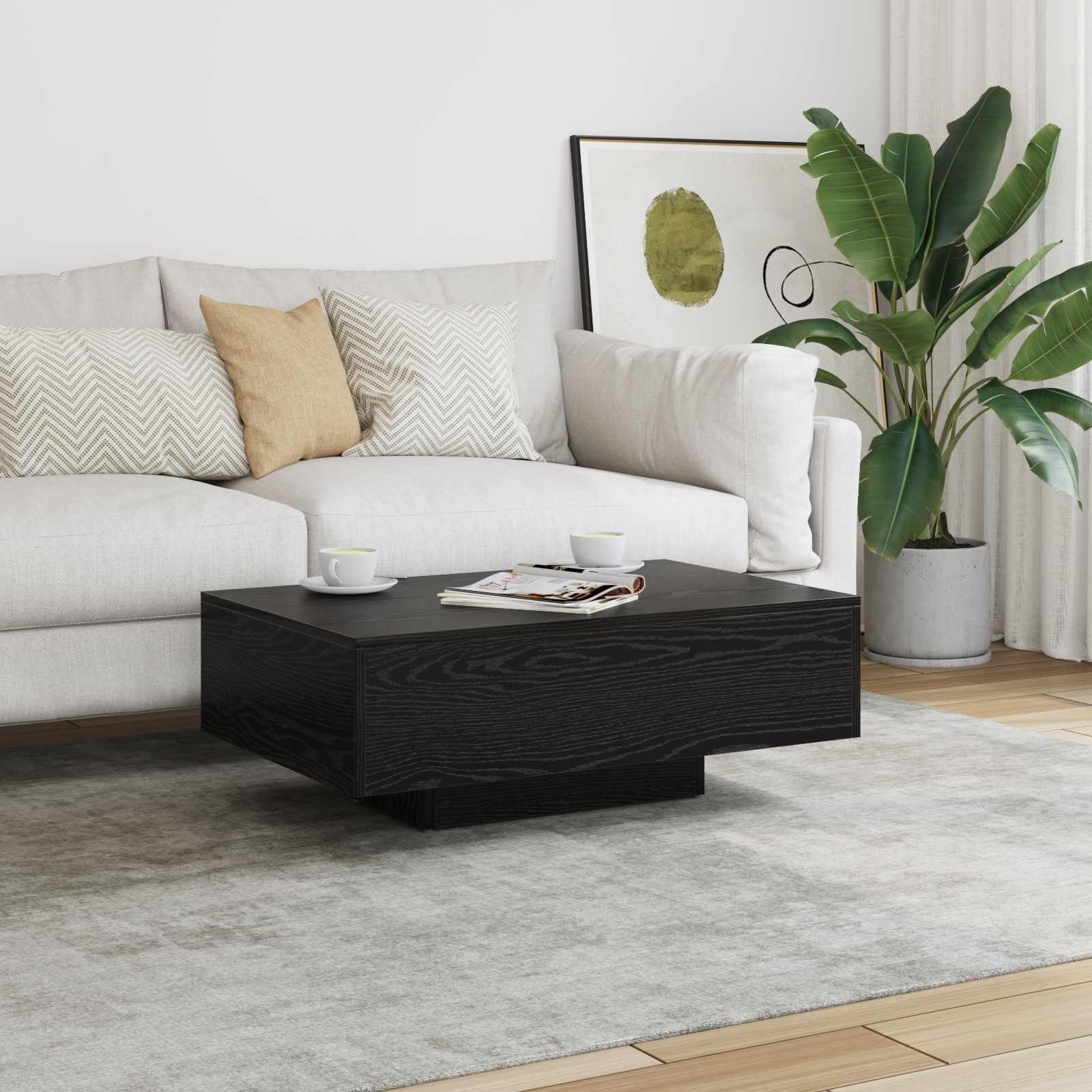 furnicato Couchtisch Moderner 85x55x31 cm in Schwarz Massivholz-Optik (1-St), Stabiler Wohnzimmertisch mit Ablagefläche für Ihren Lounge-Bereich