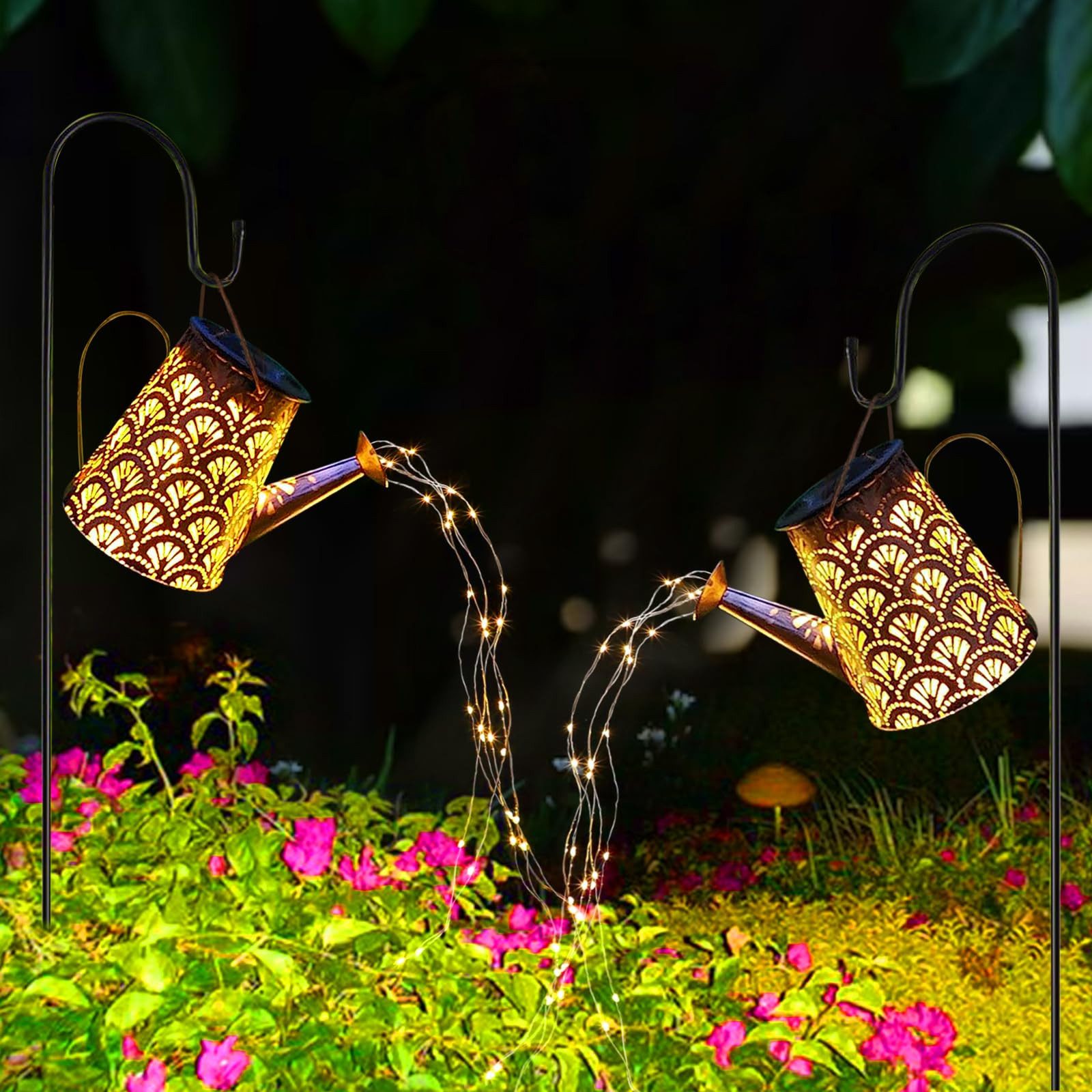LQWELL LED Solarleuchte Solar Gießkanne mit Wasserfall Lichterkette Lampe, Jahrgang Solar Lanterne Garten Lampe, Warmweiß, für Hof, Path Rasen, Wege, Terrasse,  – Bild 4 von 5