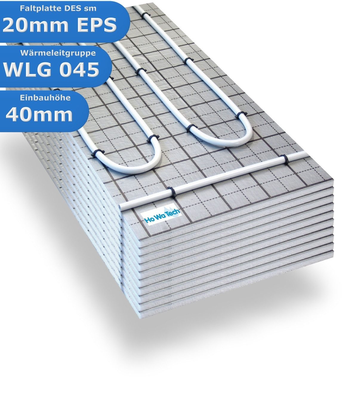 HoWaTech Warmwasserfußbodenheizungen TAC Warmwasser 20mm Tacker Fußbodenheizung System Verlegeplatte, (Komplett Set)