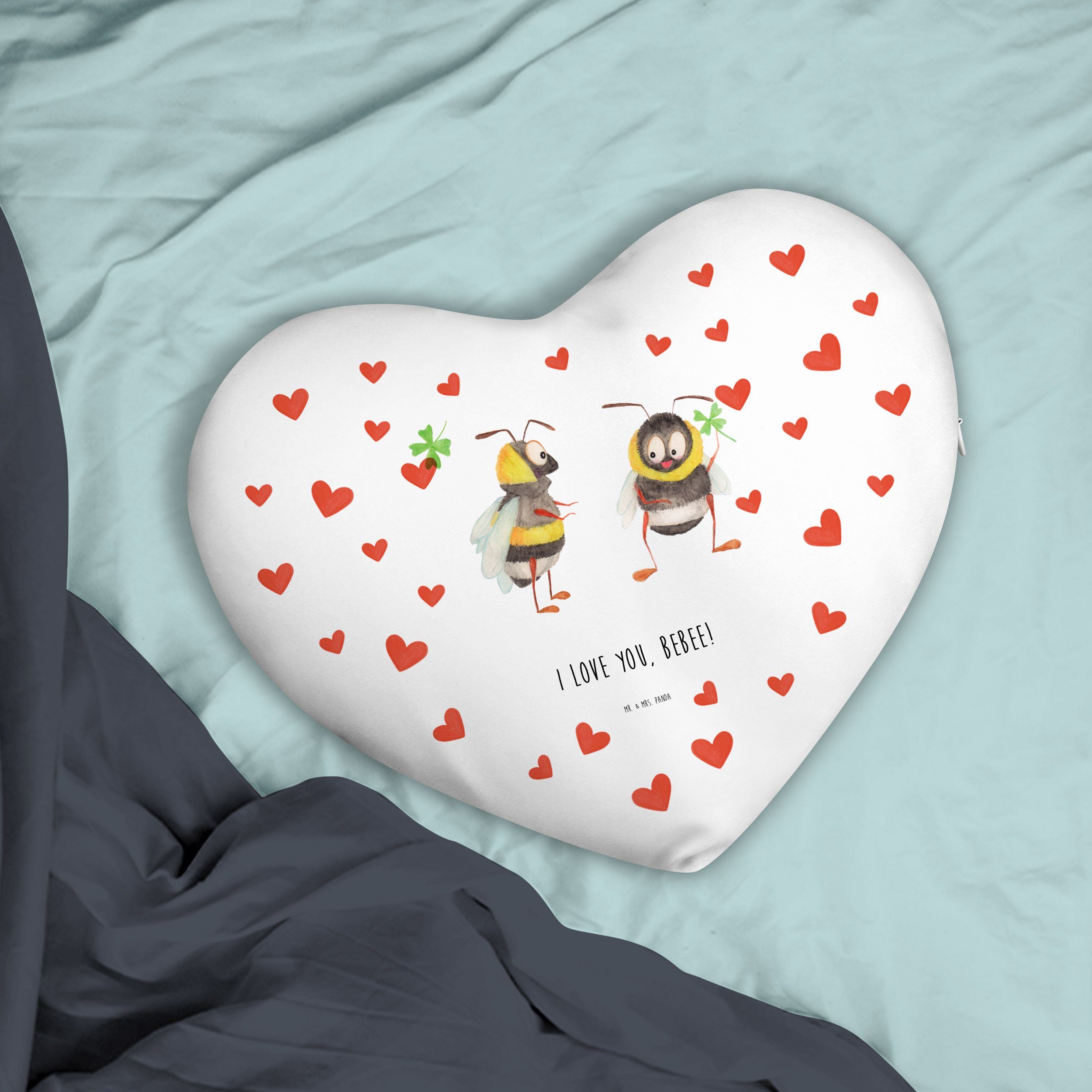 Mr. & Mrs. Panda Dekokissen Weiß Paar Geschenk, Bienen Liebesgeschenk, Herzform, Liebesbeweis - 