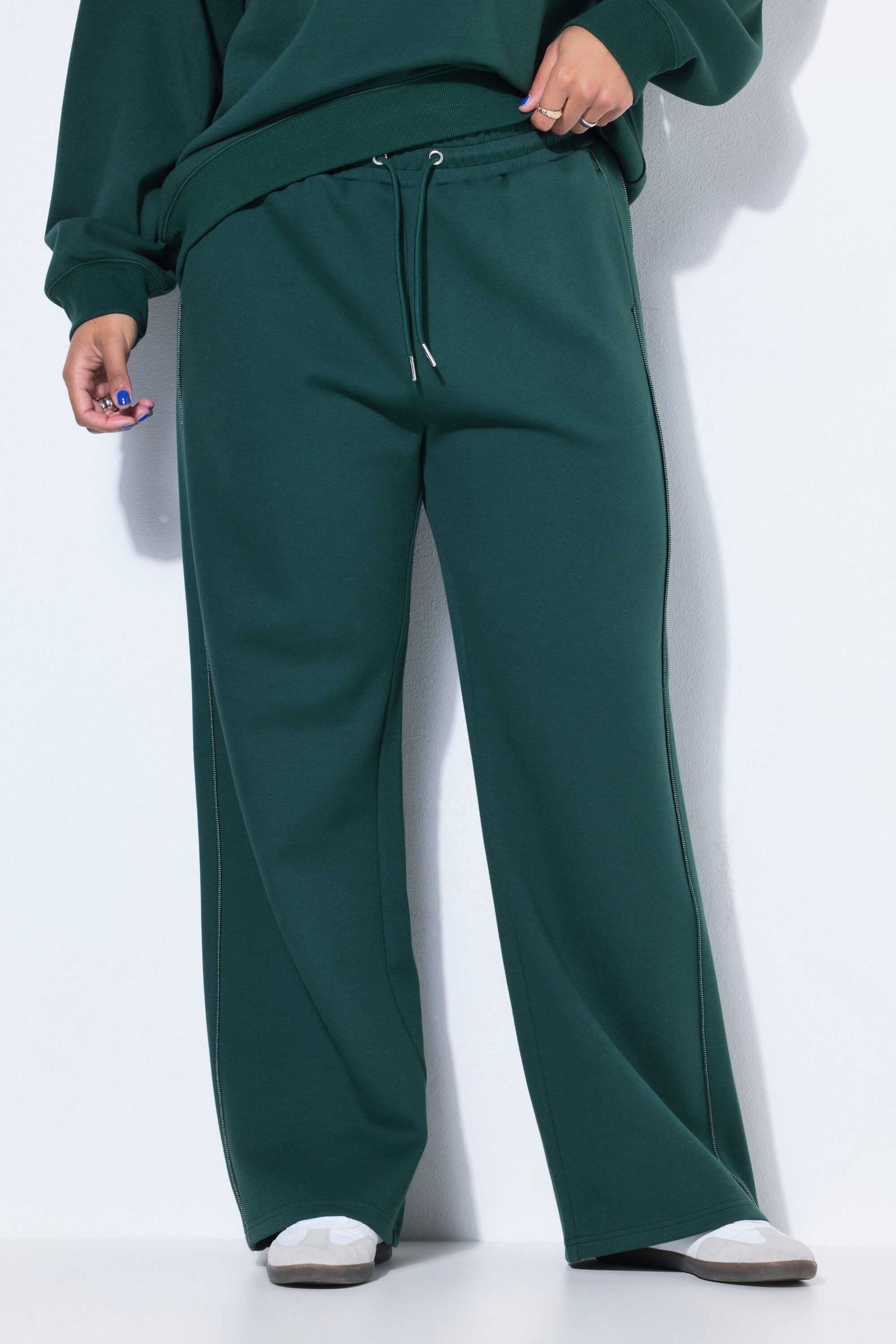 Funktionshose Trainingshose Wide Legs Paspel-Streifen High Waist