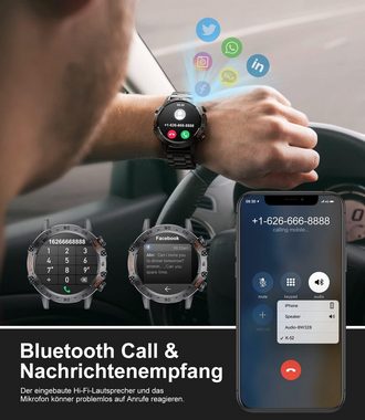 Lige Smartwatch (1,39 Zoll, Android iOS), mit Telefonfunktion 100 Sportmodi 400mAh Akku SpO2 Militär Sportuhr
