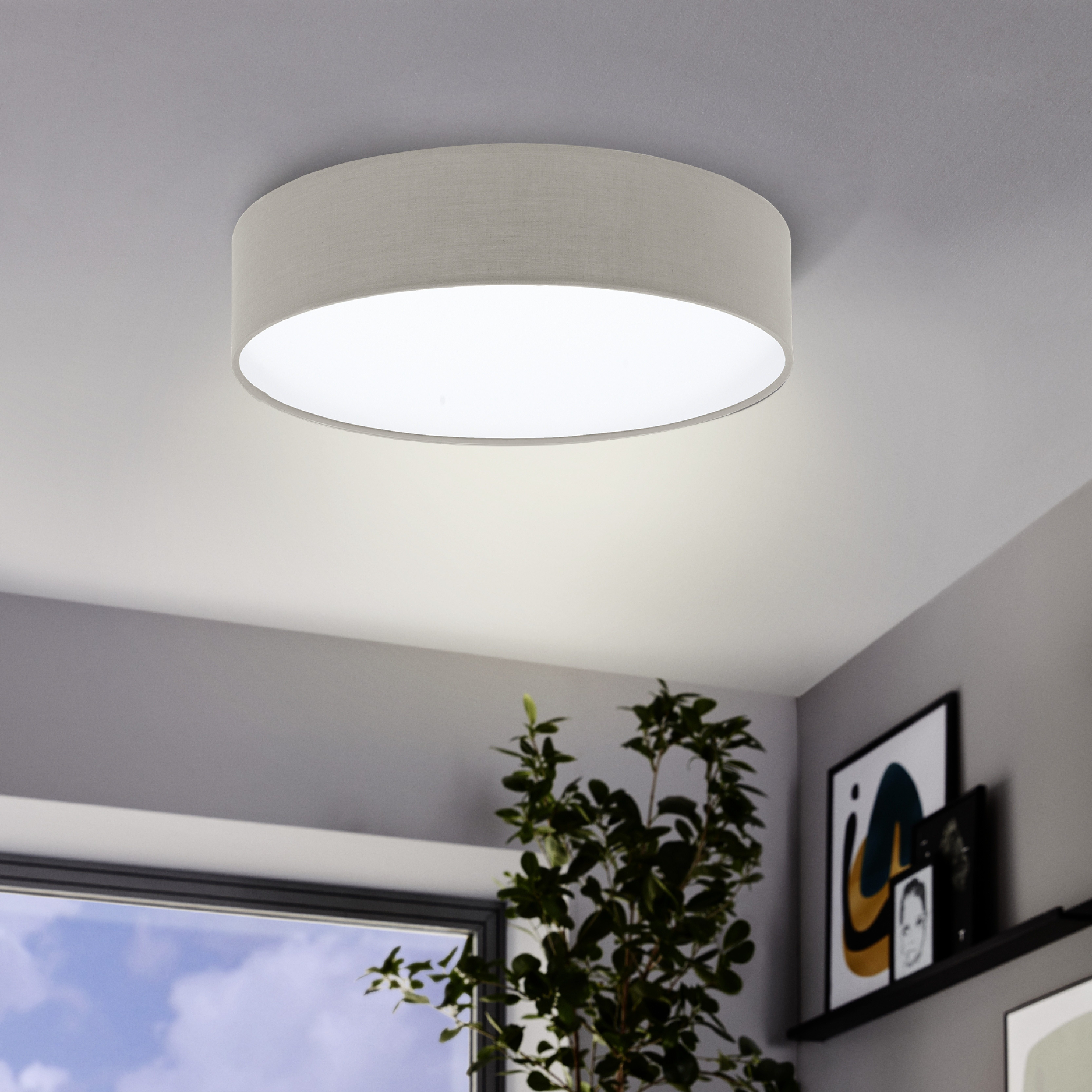 EGLO LED Deckenleuchte Deckenlampe Anadia, Lampe aus Stoff, Ø38cm, Textilschirm, ohne Leuchtmittel, Stahl und Textil, Wohnzimmerlampe, Schlafzimmerlampe, Stoffschirm