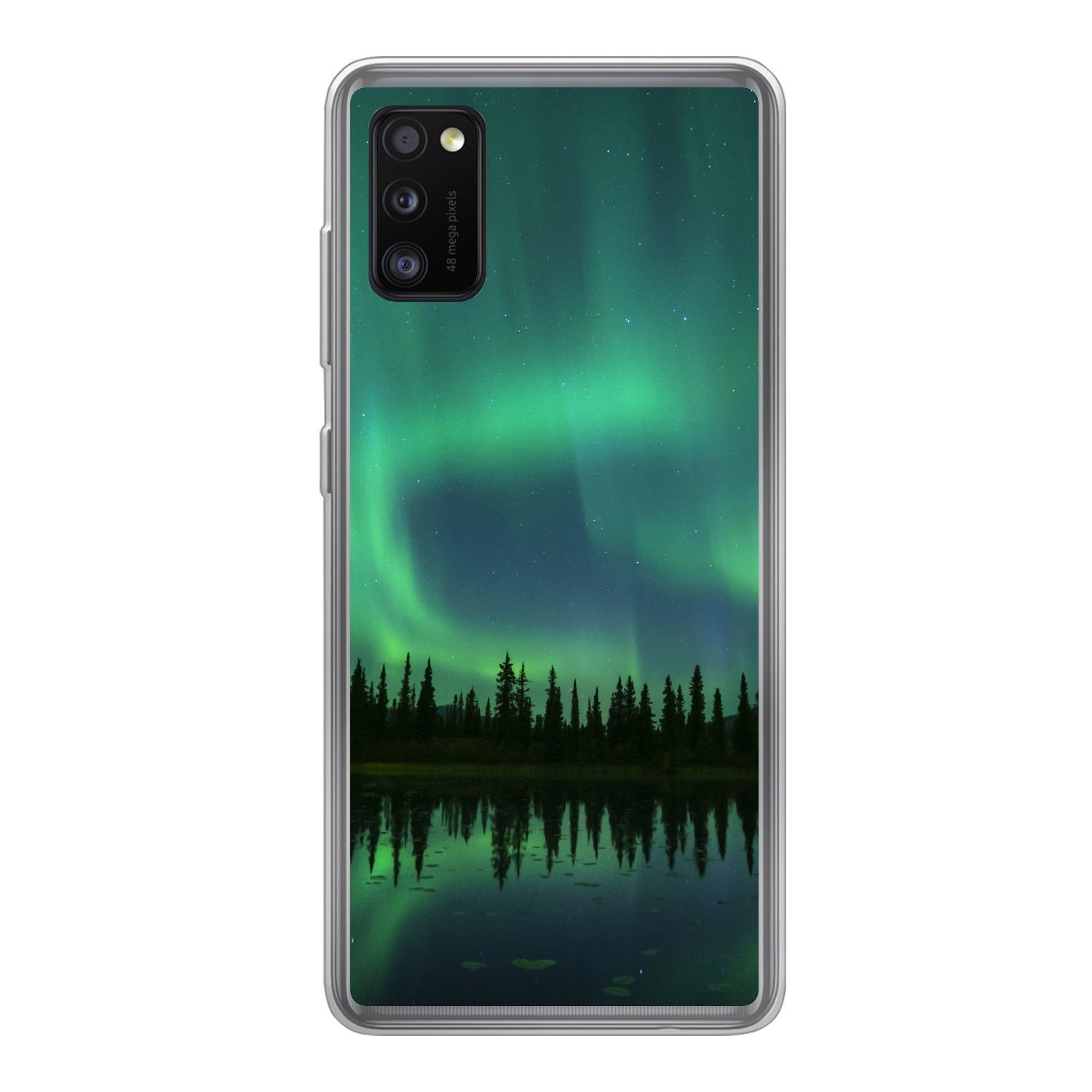 MuchoWow Handyhülle für Samsung Galaxy A41 Nordlicht - Bäume - Wasser - Alaska, Smartphone-Bumper, Print, Handy Schutzhülle Dünn