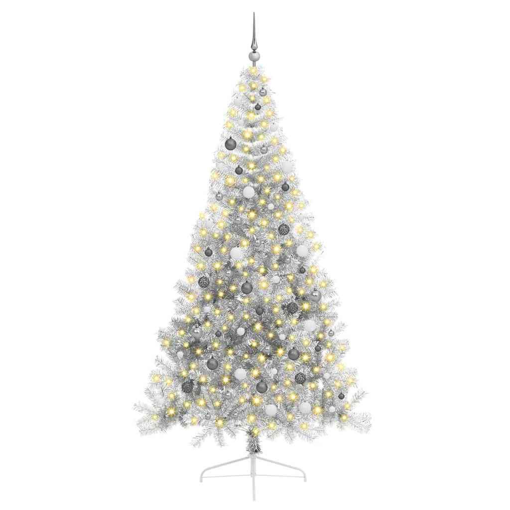 vidaXL Künstlicher Weihnachtsbaum Künstlicher vorbeleuchteter Weihnachtsbaum Silber 240 cm PET