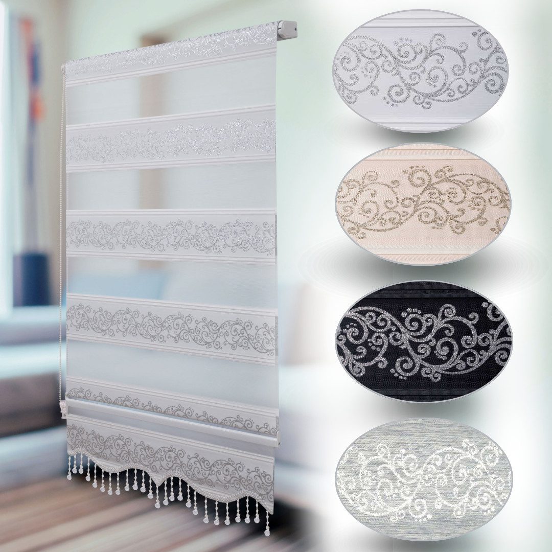 Doppelrollo Doppelrollo Duorollo Klemmfix ohne Bohren 1533 mit Perlen, Plis günstig online kaufen