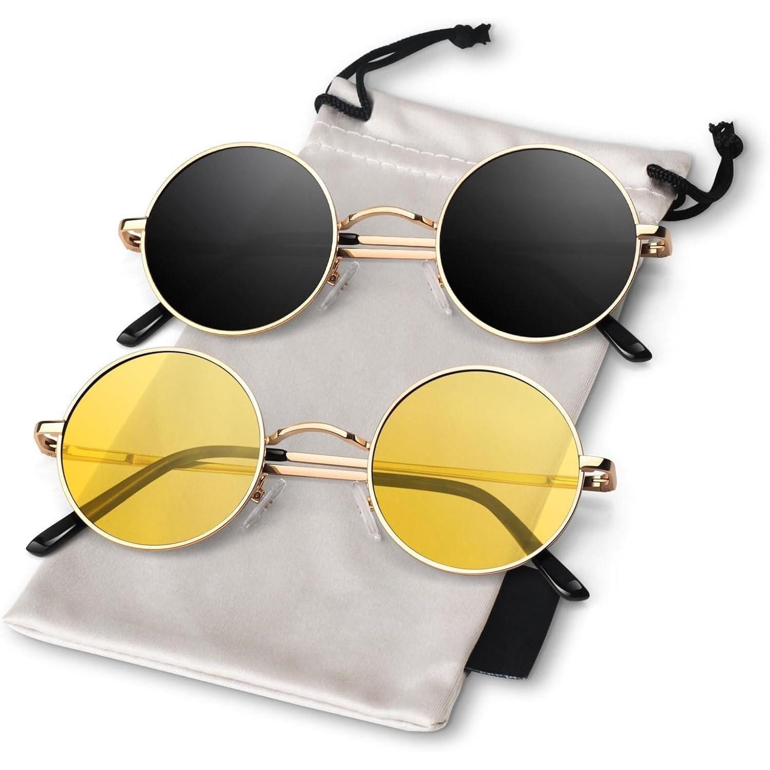 LuxusKollektion Retrosonnenbrille Sonnenbrille Herren Polarisiert Rund 100 2 Gold Grau & Gold Gelb