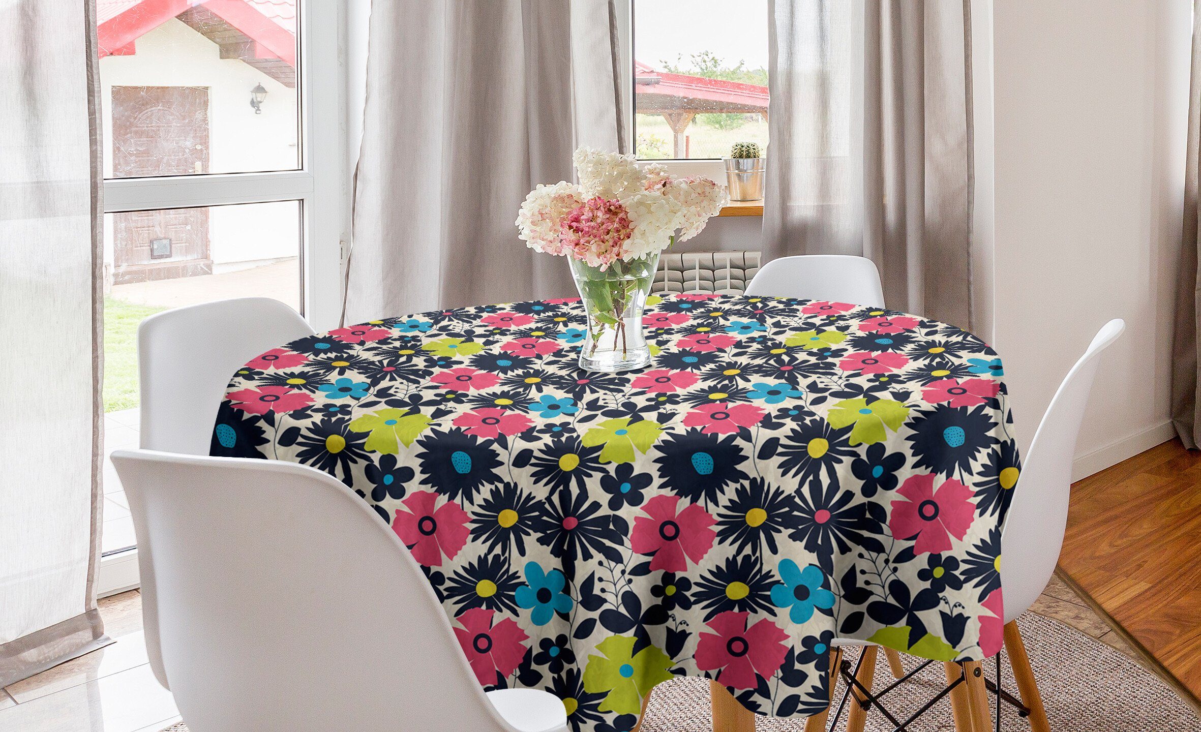 Esszimmer Tischdecke Abakuhaus Grunge-Blumen-Kunst Dekoration, für Tischdecke Blumen Abdeckung Kreis Abstrakte Küche