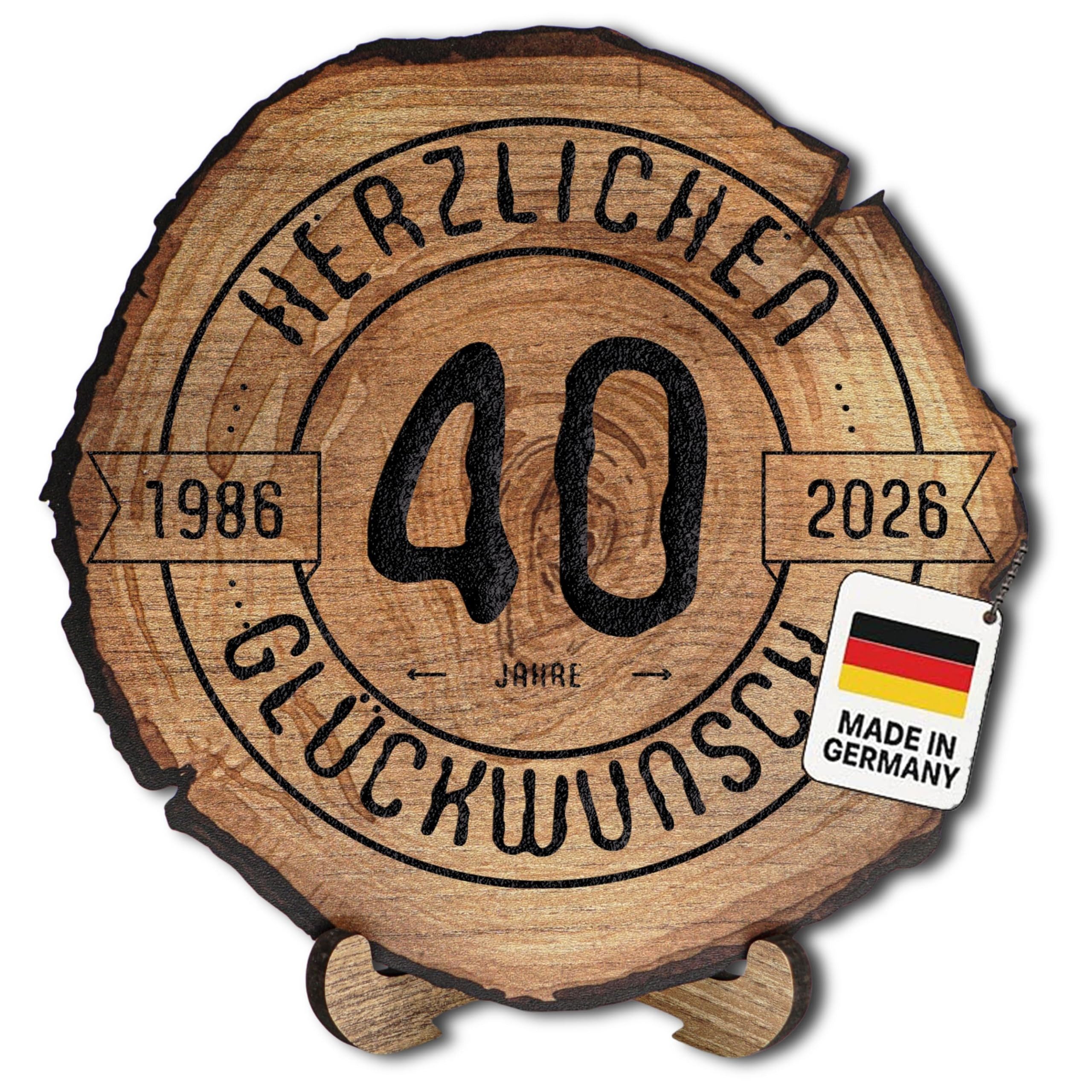DARO Design Dekoobjekt Geburtstagsschild Holzscheibe Jubiläum Geschenk mit Gravur (Dekoration, 40. Geburtstag – 1986–2026), Ø 45 cm, 6 mm HDF