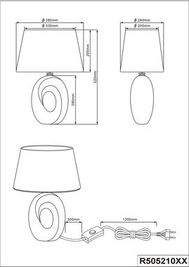 TRIO Leuchten Schreibtischlampe Taba, E27 Tischleuchte mit Keramikfuß und weiß-silberfarbigem Stoffschirm
