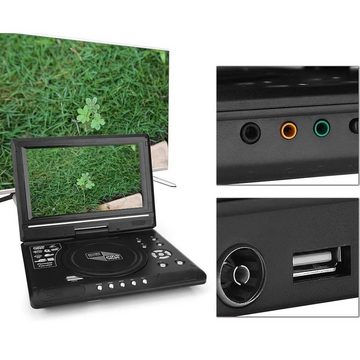 AKKEE Tragbarer DVD Player 270 Grad Drehung DVD-Player (Mit 7,8 Zoll großes klares LCD-Display, Unterstützte Funktionen,Spielfunktion, FM-Funktion)