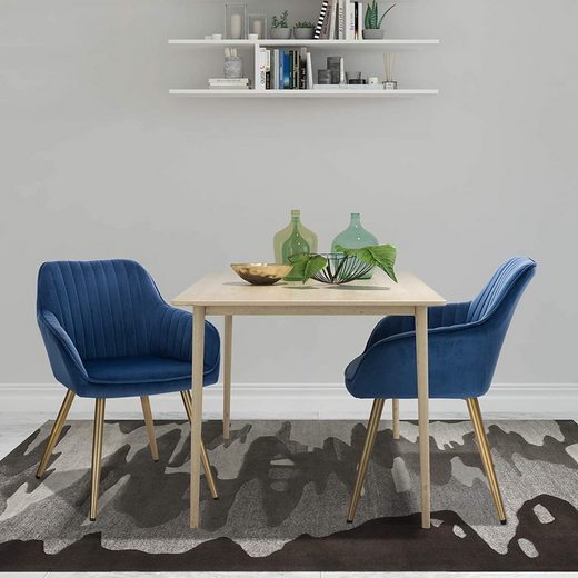 EUGAD Polsterstuhl (1 Stück), Esszimmerstuhl mit Armlehnen, Küchenstuhl Wohnzimmerstuhl Sitzfläche aus Samt Polstersessel Stuhl mit Metallbeine, Blau