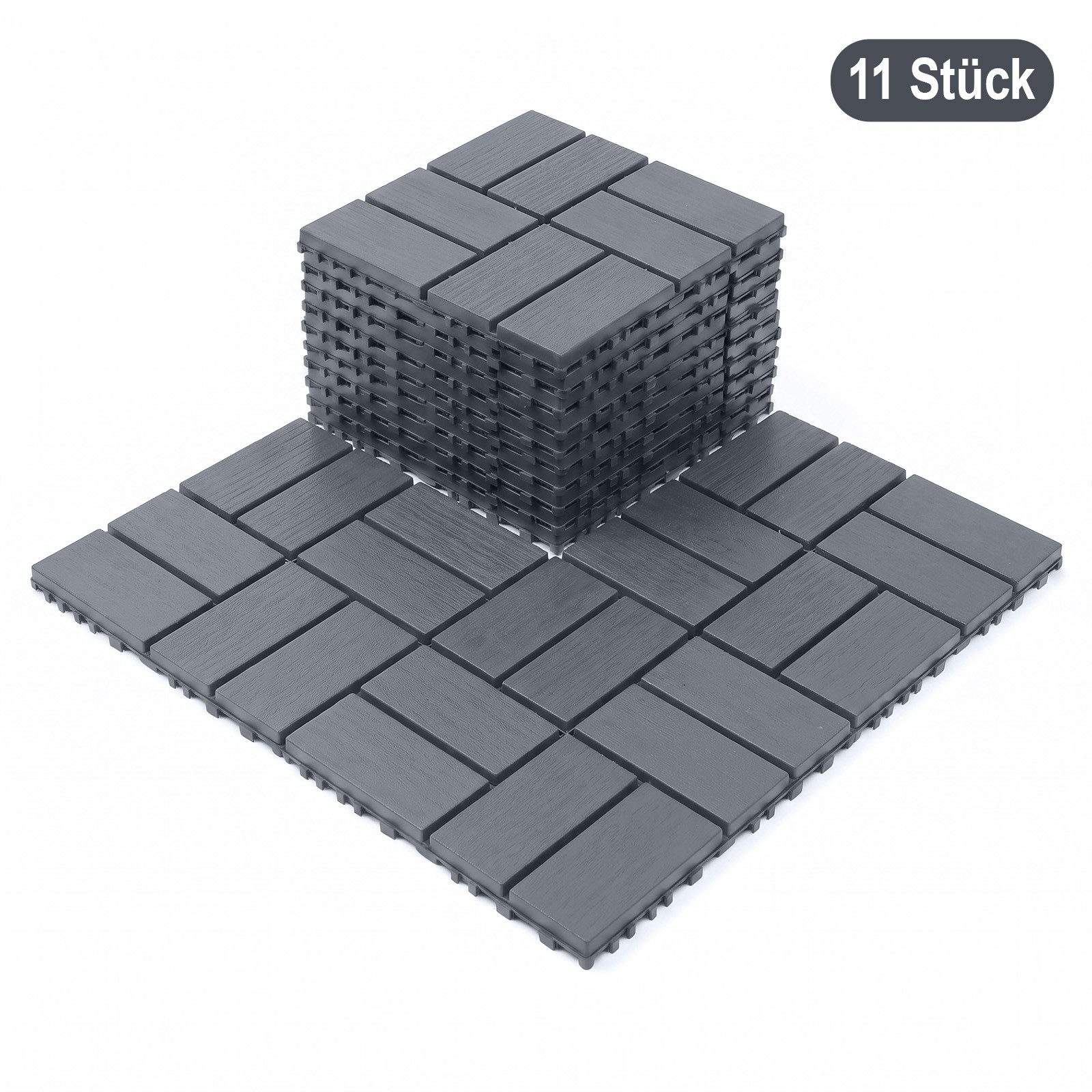 GLIESE POWER Terrassendielen Set im Klicksystem – 30 x 30 x 2 cm, (11-St), Klicksystem, wasserdicht, rutschfest, Drainage
