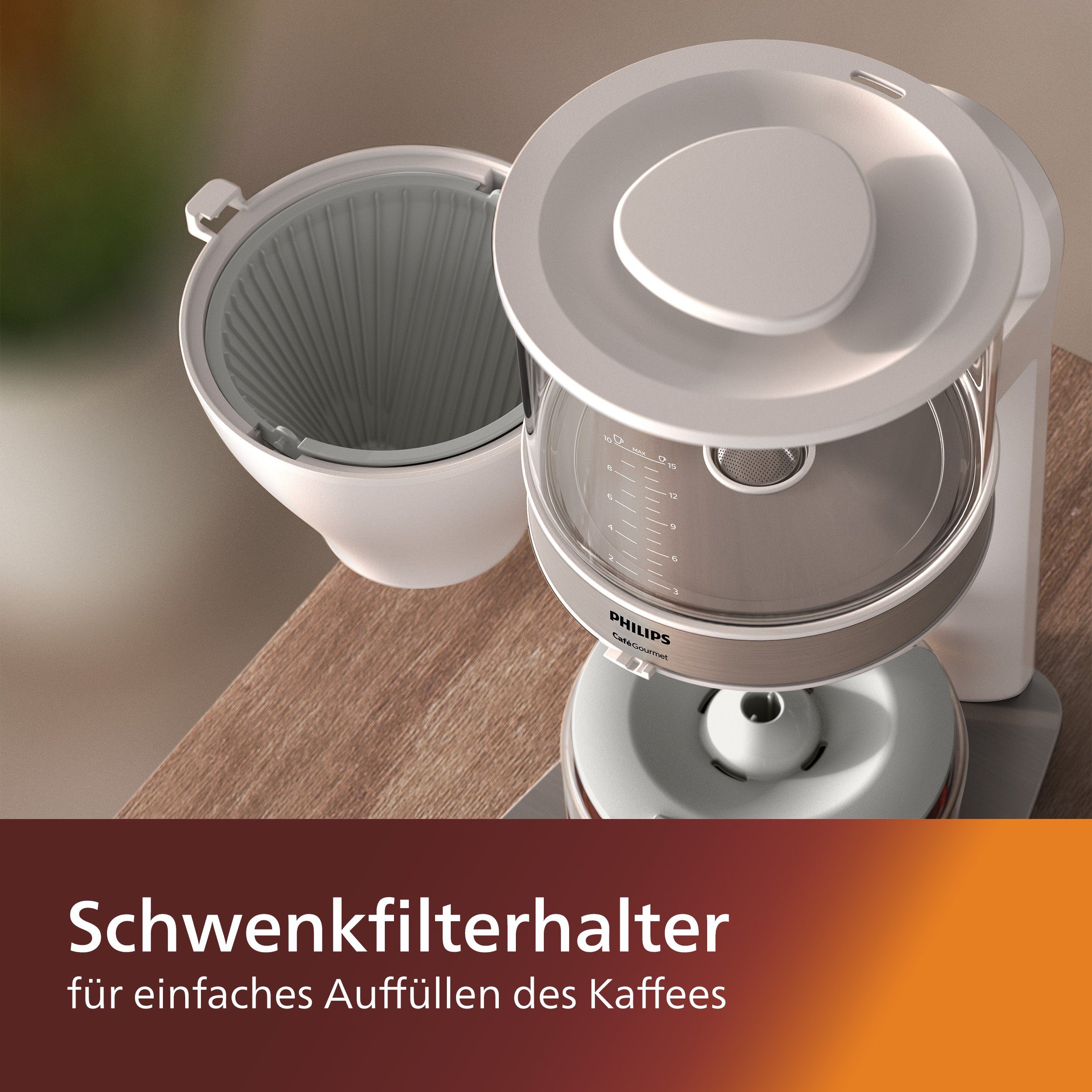 Papierfilter Philips 1x4, Schwenkfilterhalter Café Kaffeekanne, Filterkaffeemaschine weiß, 1,25l Gourmet HD5416/00 und Aroma-Twister mit Direkt-Brühprinzip,
