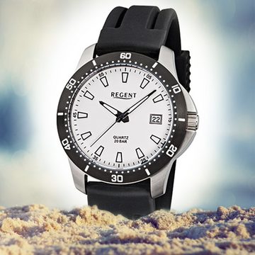 Regent Quarzuhr Regent Herren-Armbanduhr schwarz Analog, Herren Armbanduhr rund, groß (ca. 41mm), Kunststoffarmband