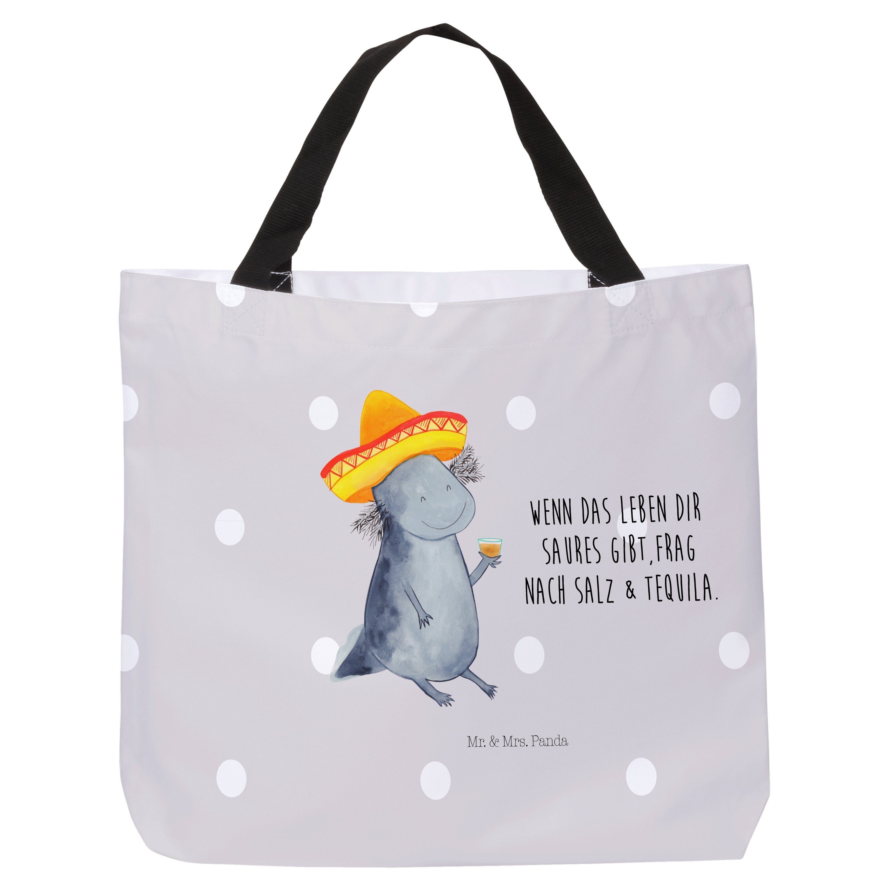 Mr. & Mrs. Panda Shopper Axolotl Tequila - Grau Pastell - Geschenk, Amphibie, Lurch, Alltagsta (1-tlg)